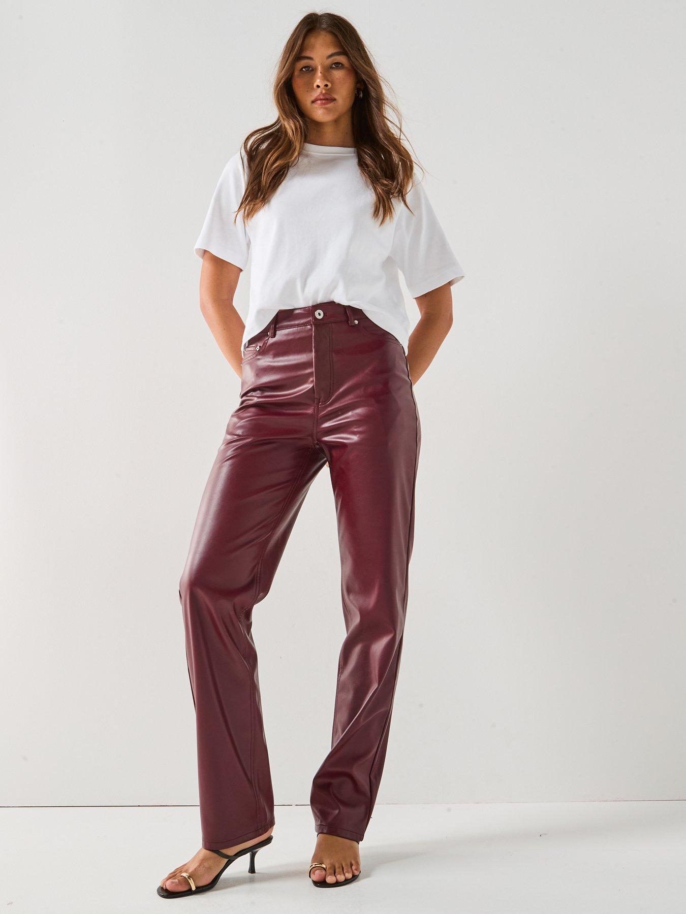 Image 3 of 5 of Only Sadie Straight Leg Faux Leather Pants - Red