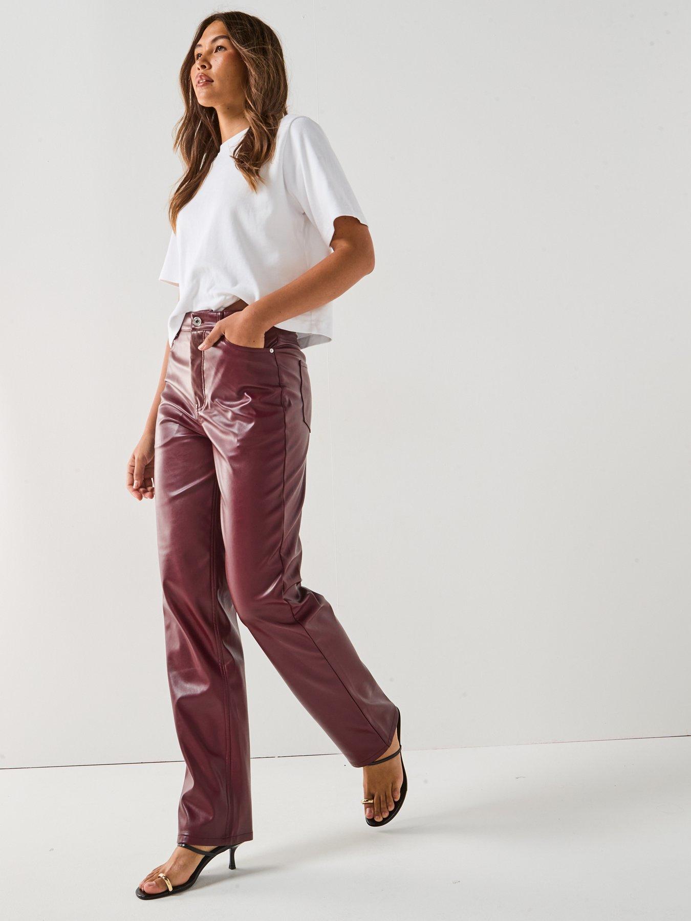 Image 5 of 5 of Only Sadie Straight Leg Faux Leather Pants - Red
