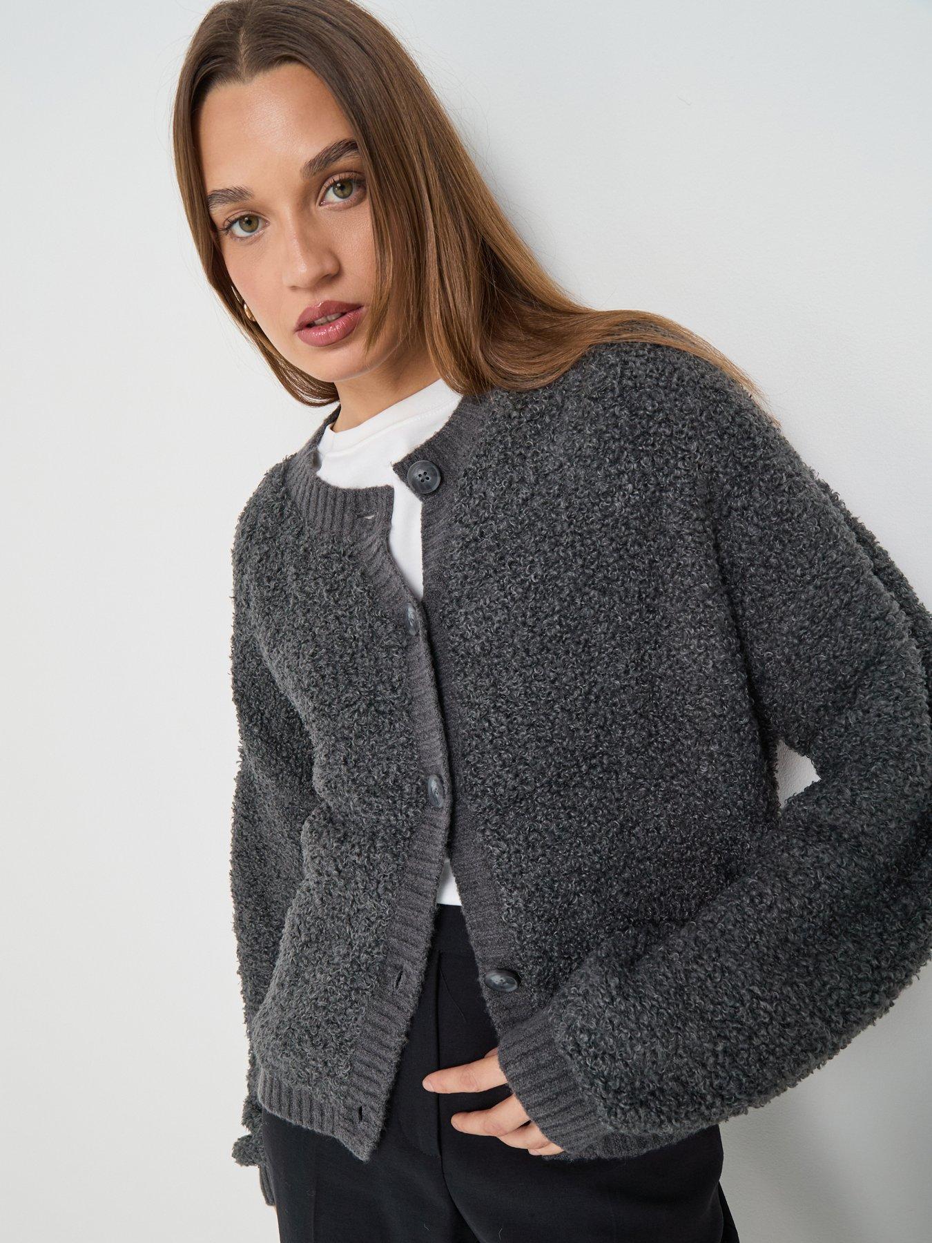 JDY Long Sleeve Teddy Cardigan - Grey