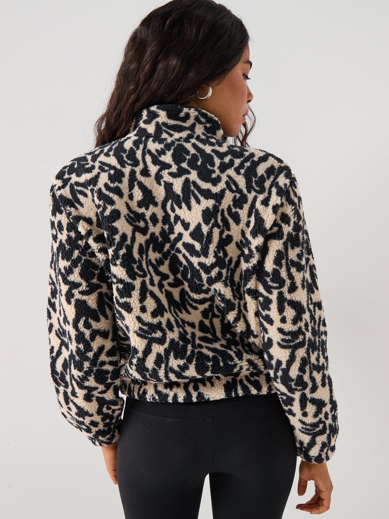 Image 2 of 5 of Only Animal Print Quarter Zip Fleece Top - Beige