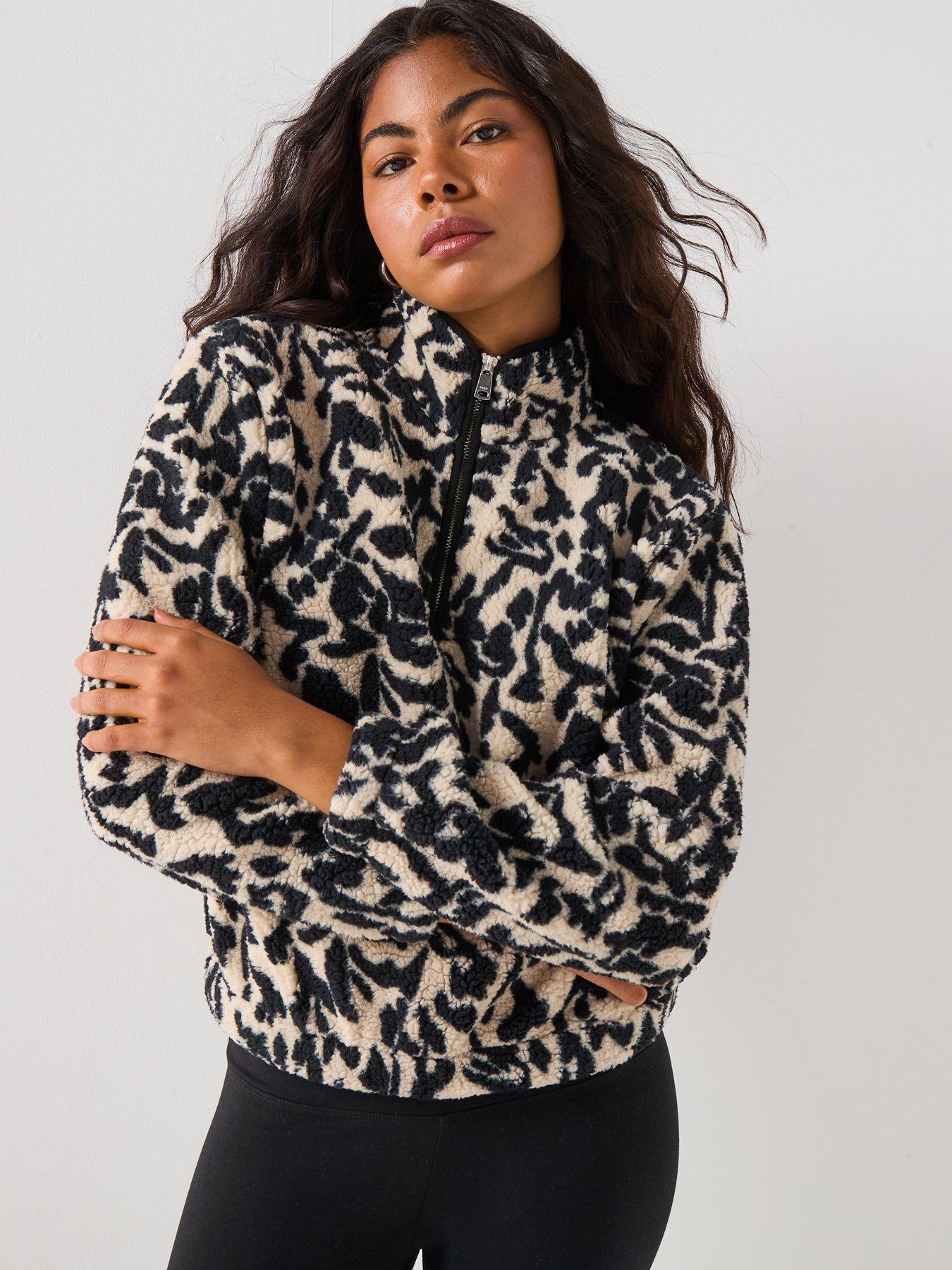 Image 4 of 5 of Only Animal Print Quarter Zip Fleece Top - Beige