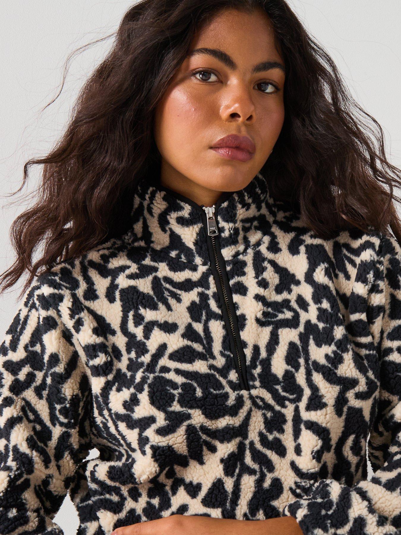 Image 5 of 5 of Only Animal Print Quarter Zip Fleece Top - Beige