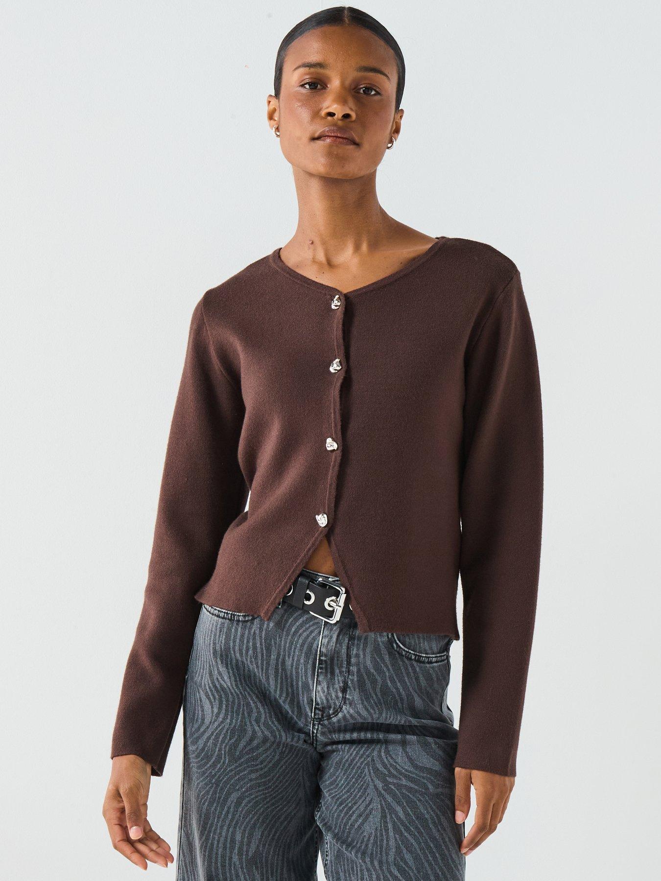 undefined Onlscarlett Long Sleeve Button Cardigan - Brown