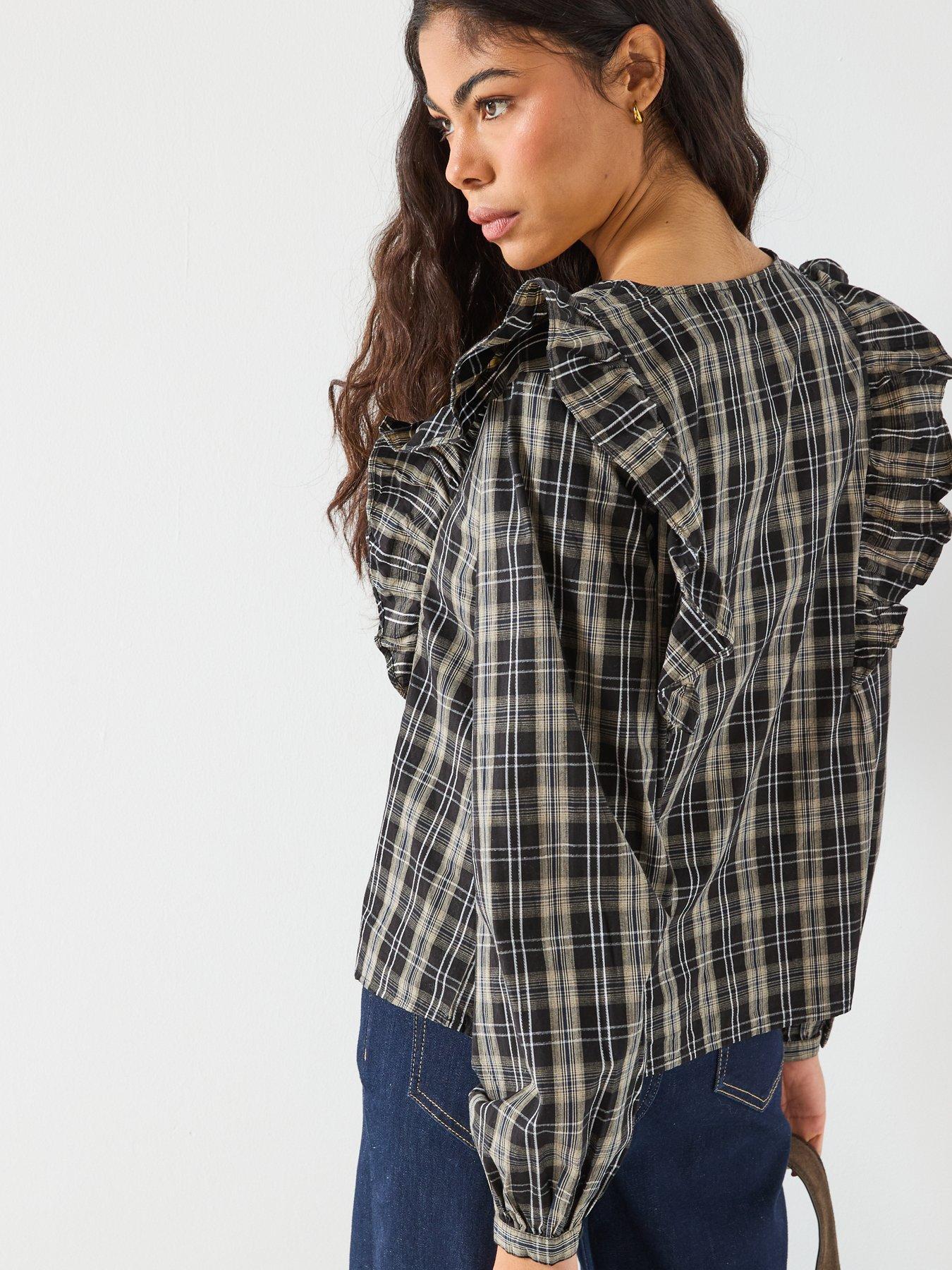 stillFront image of jdy-dolly-long-sleeve-check-top-black