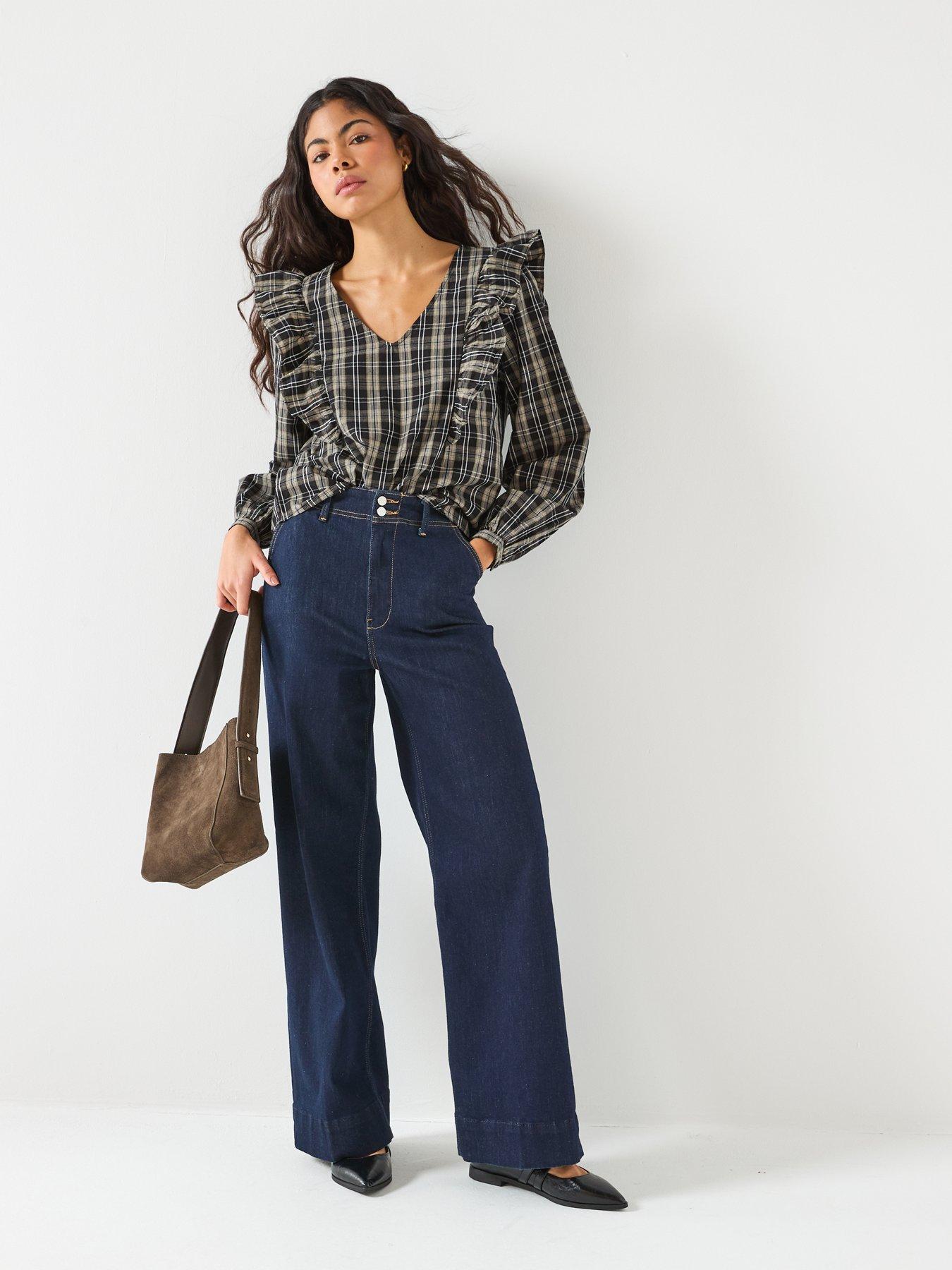  image of jdy-dolly-long-sleeve-check-top-black