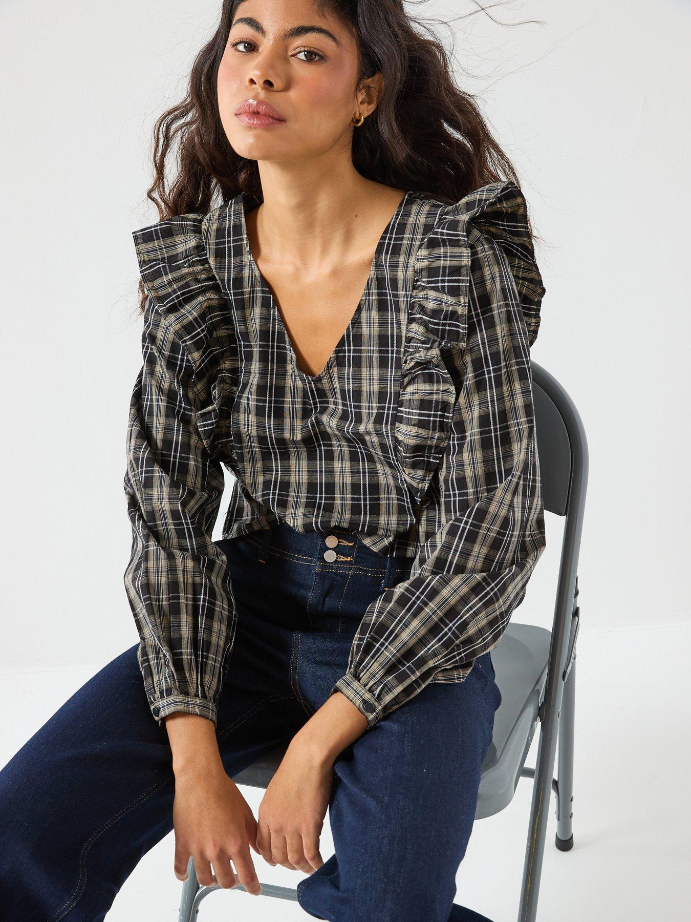  image of jdy-dolly-long-sleeve-check-top-black