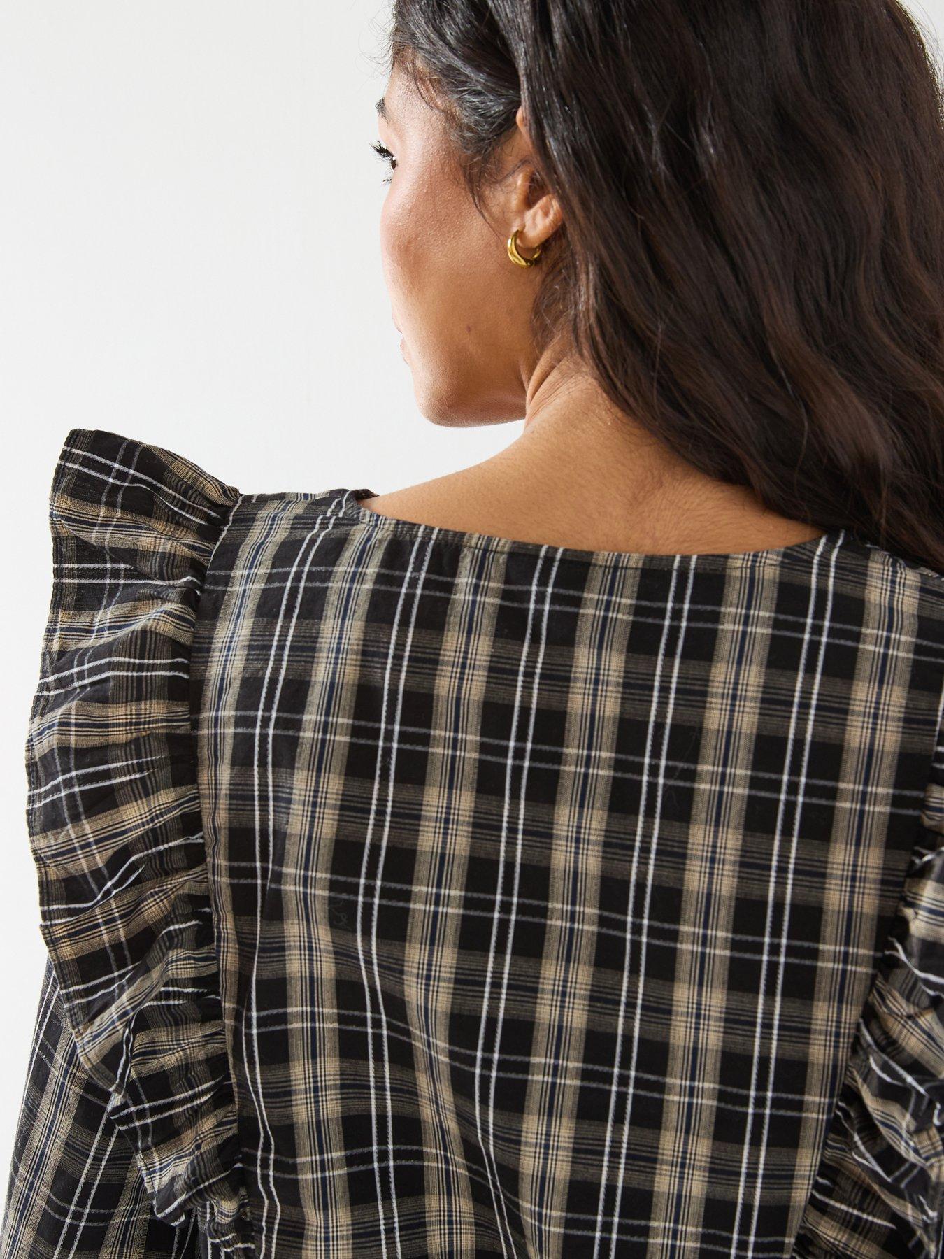  image of jdy-dolly-long-sleeve-check-top-black