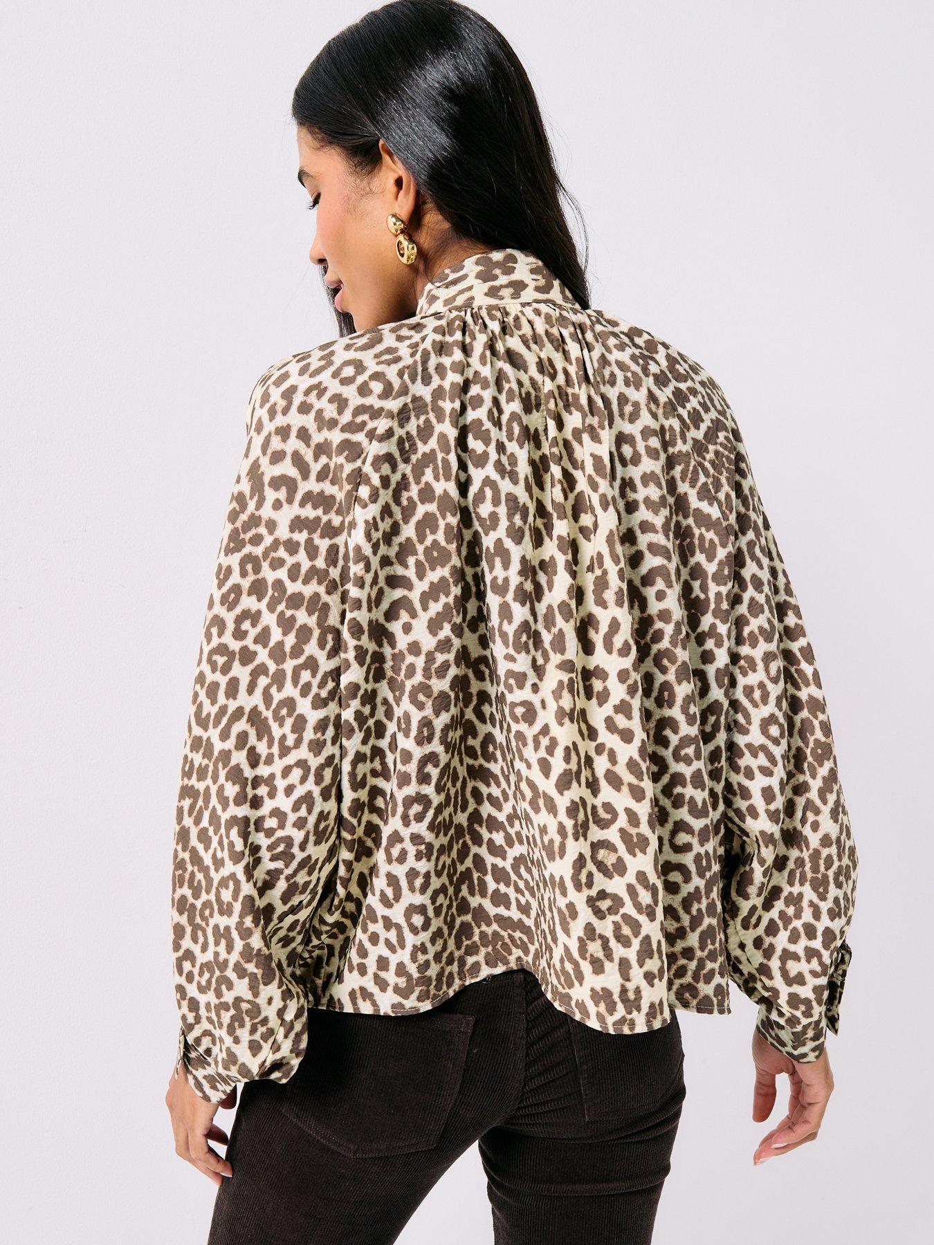  image of jdy-long-sleeve-bow-shirt-leopard-print