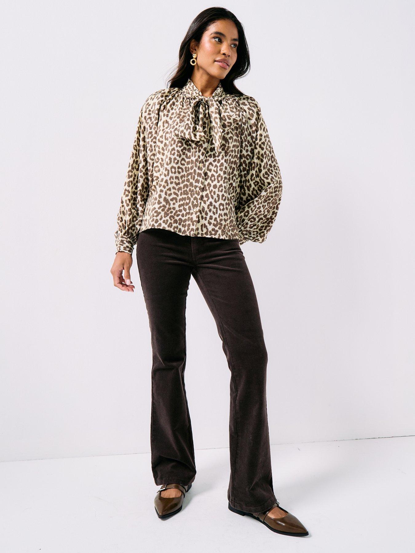  image of jdy-long-sleeve-bow-shirt-leopard-print