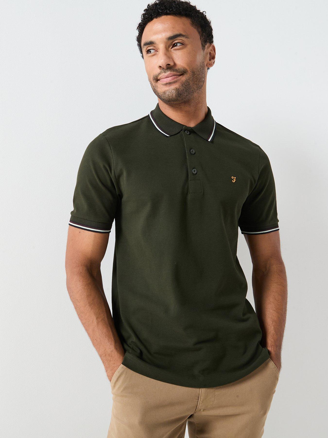  image of farah-elton-tipped-polo-shirt-brown
