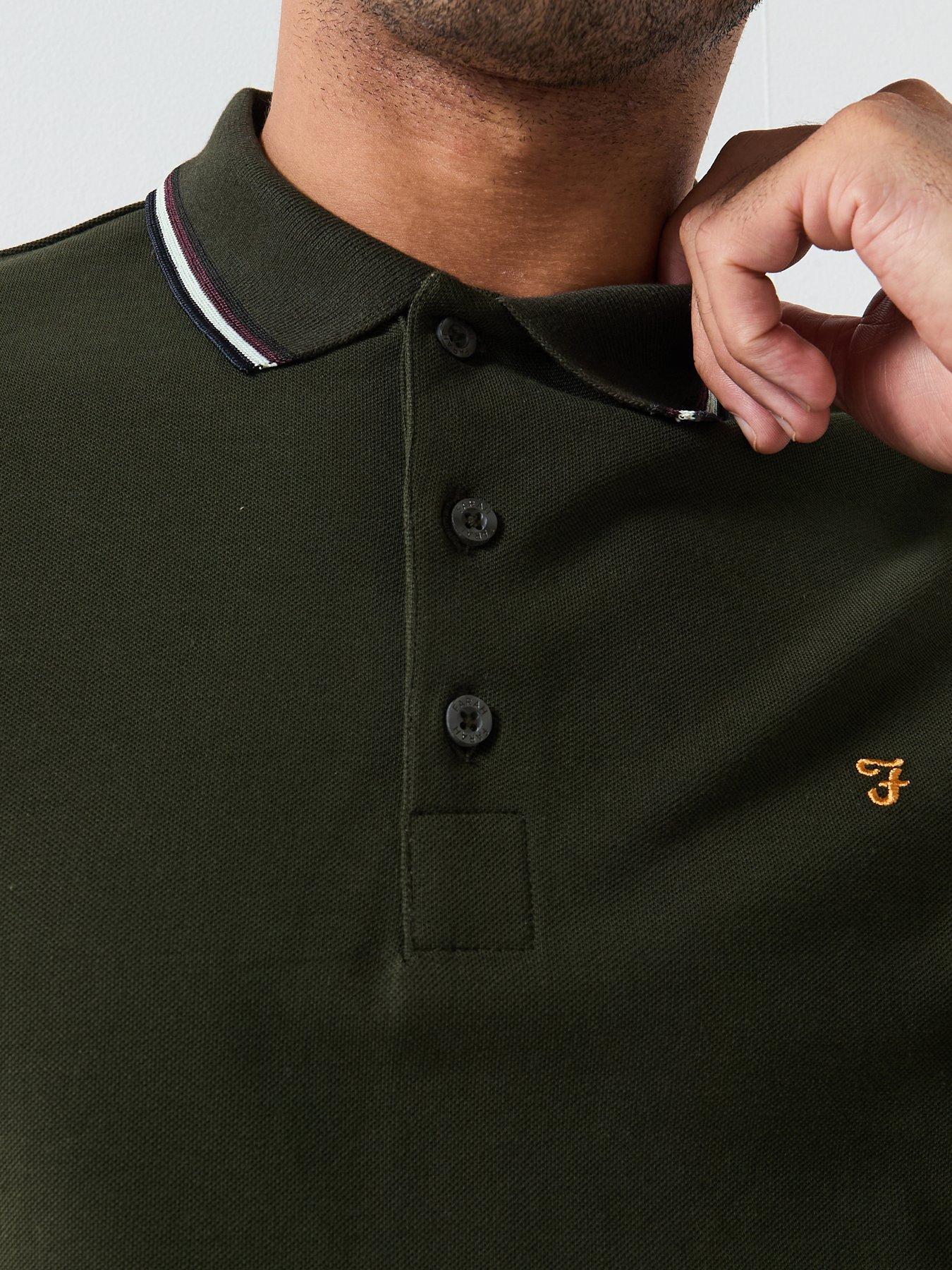 image of farah-elton-tipped-polo-shirt-brown
