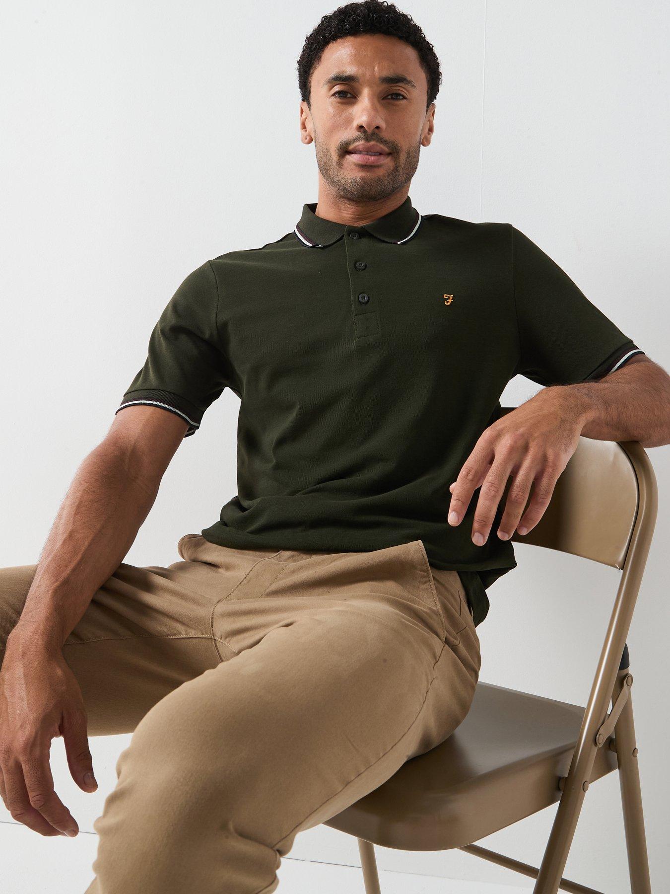  image of farah-elton-tipped-polo-shirt-brown
