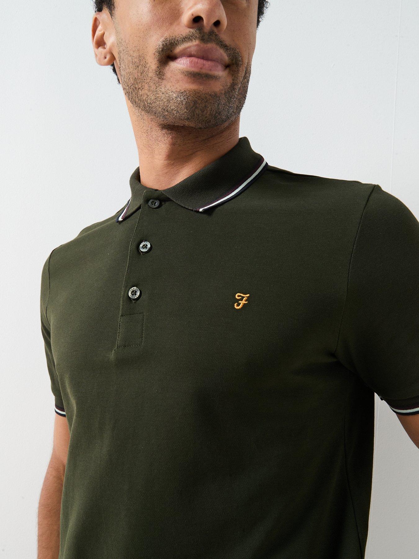  image of farah-elton-tipped-polo-shirt-brown
