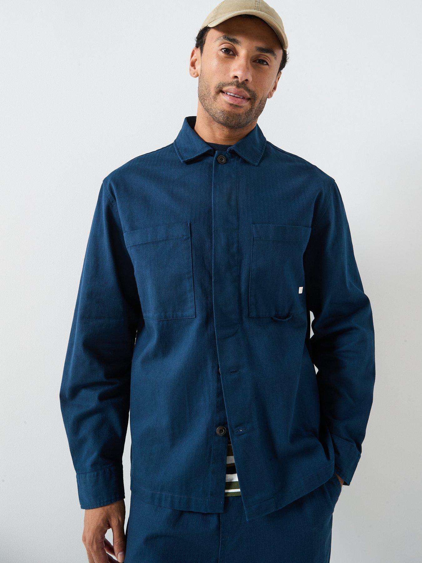 Image 1 of 6 of Farah F Tab Marshall Boxy Fit Overshirt - Navy