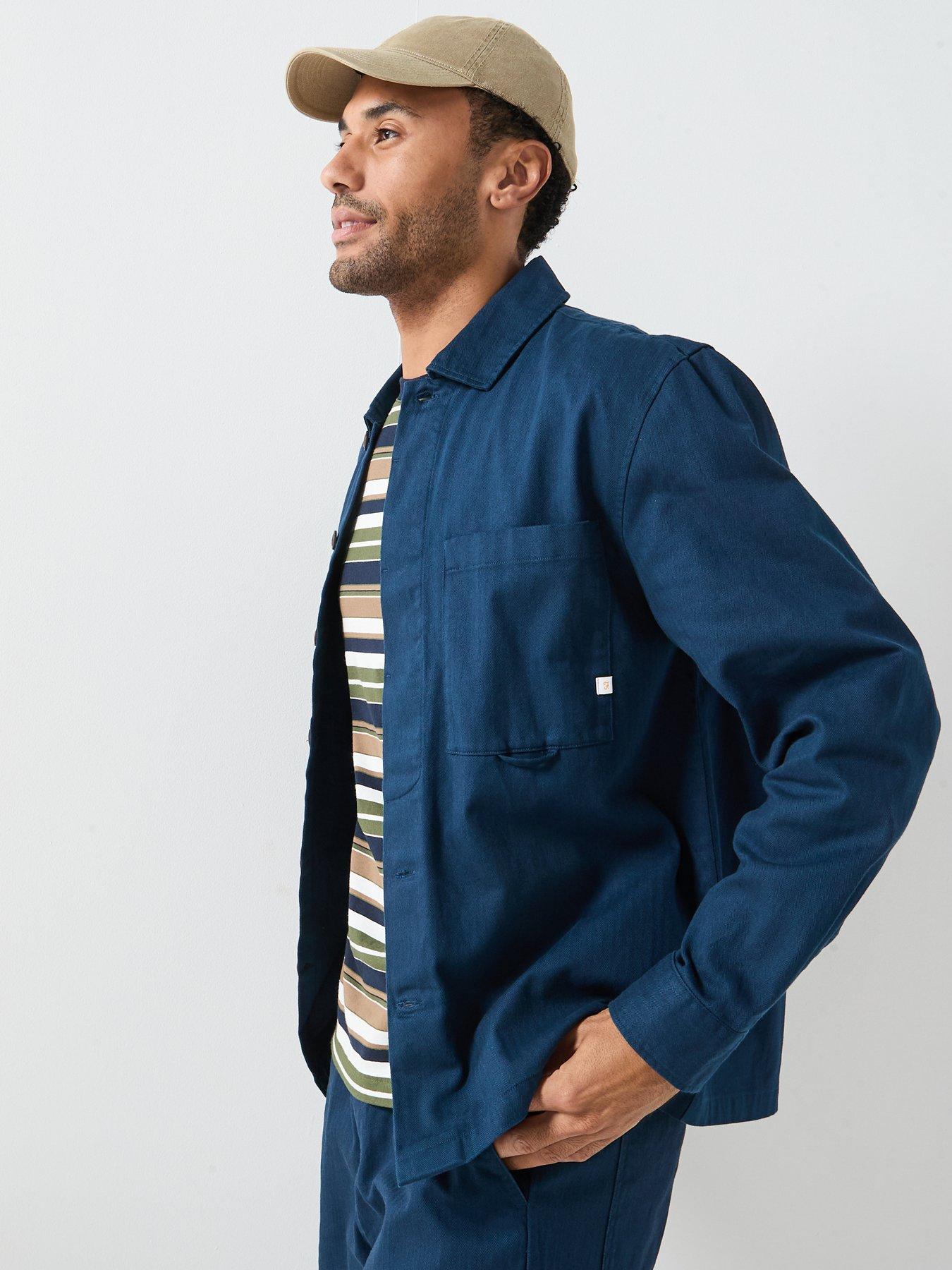 Image 4 of 6 of Farah F Tab Marshall Boxy Fit Overshirt - Navy