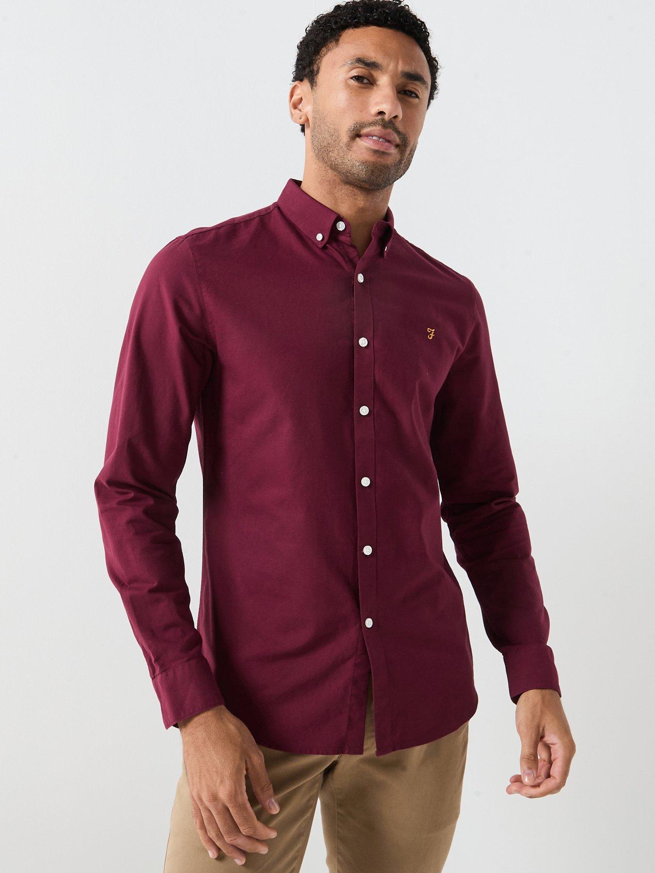 Image 1 of 5 of Farah Brewer Oxford Slim Fit Shirt - Burgundy