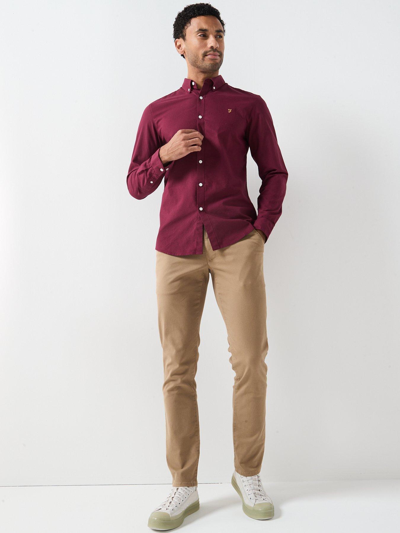 Image 3 of 5 of Farah Brewer Oxford Slim Fit Shirt - Burgundy