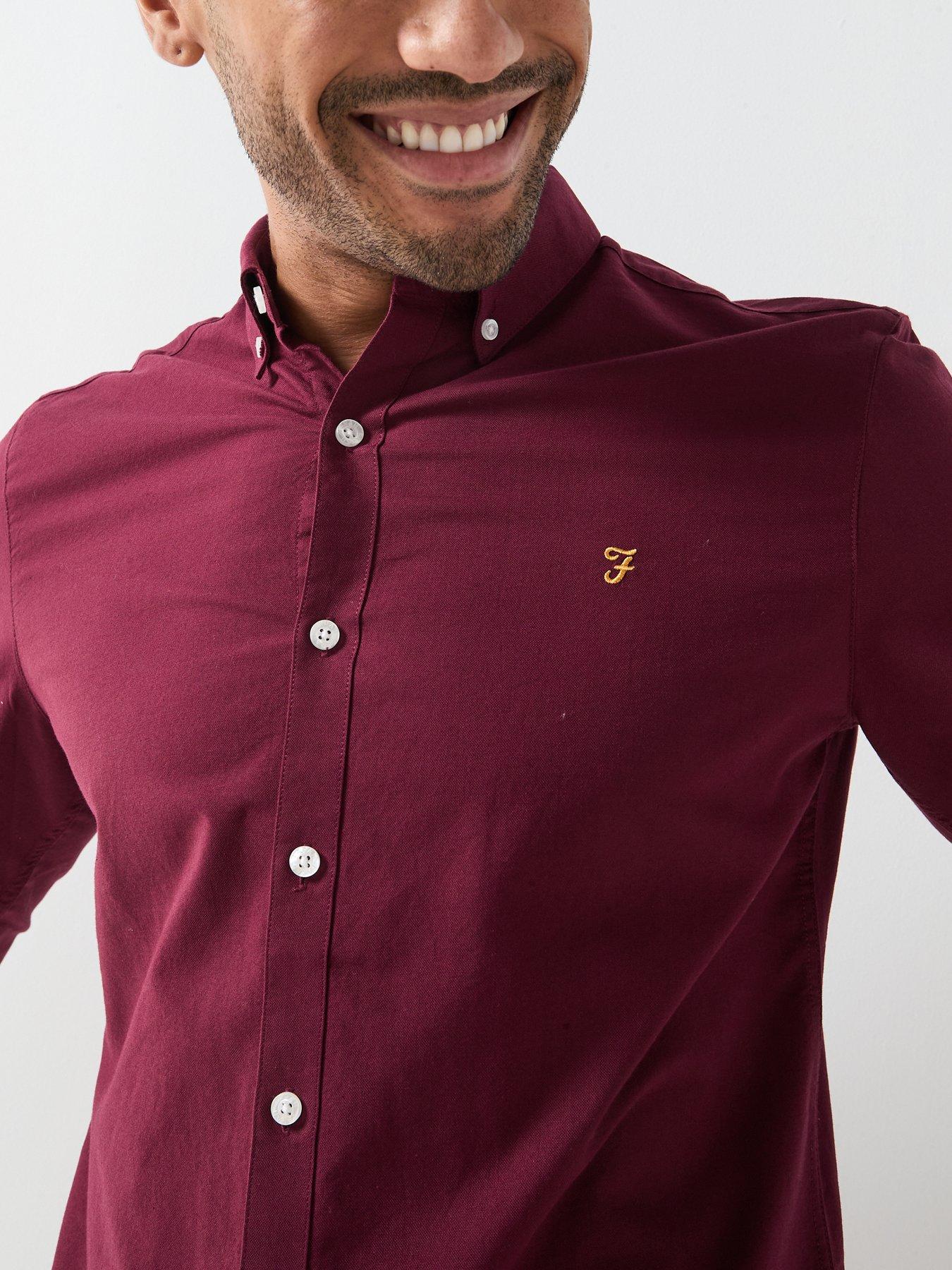 Image 5 of 5 of Farah Brewer Oxford Slim Fit Shirt - Burgundy