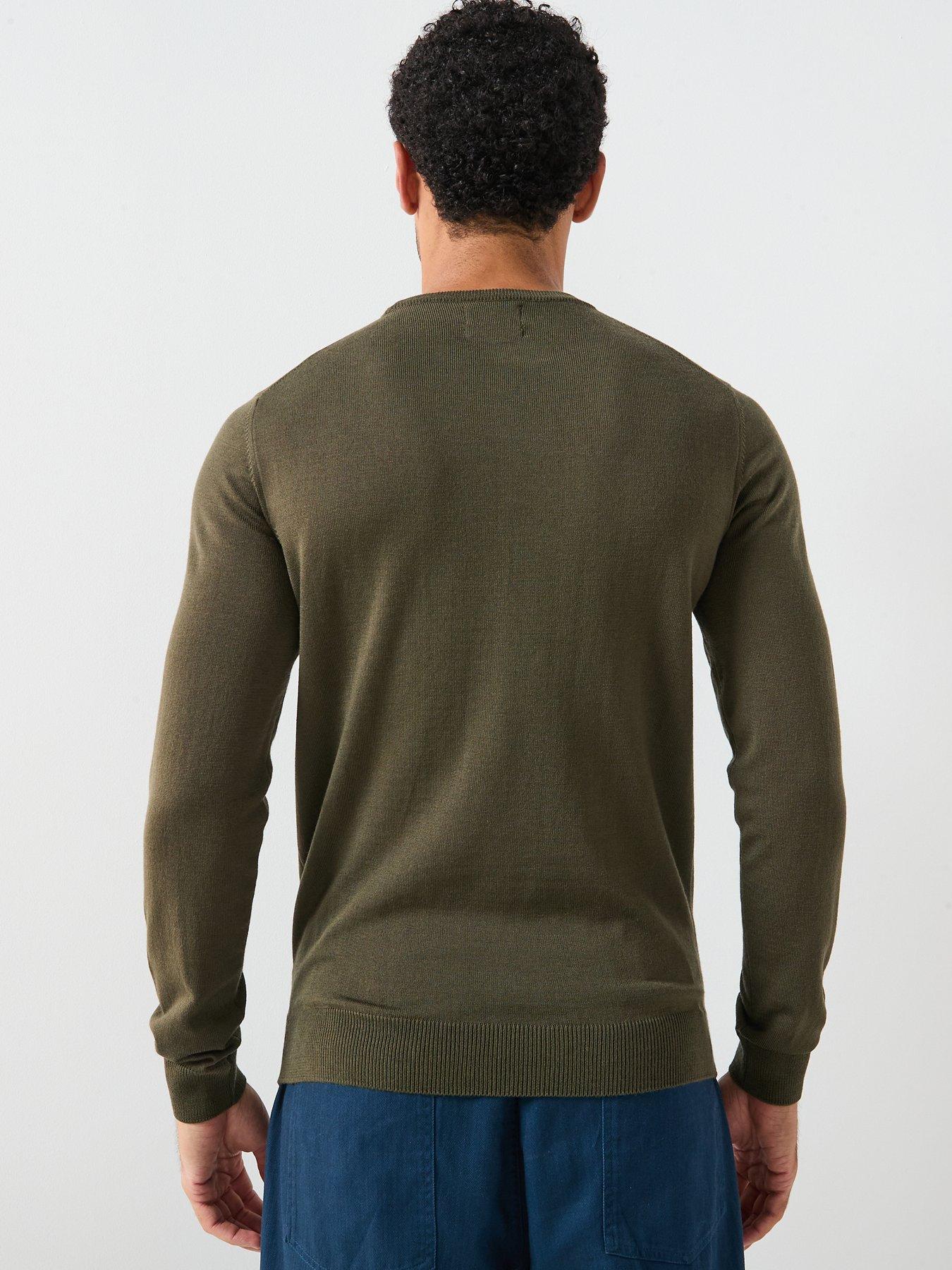 image of farah-mullen-merino-wool-knitted-jumper-green