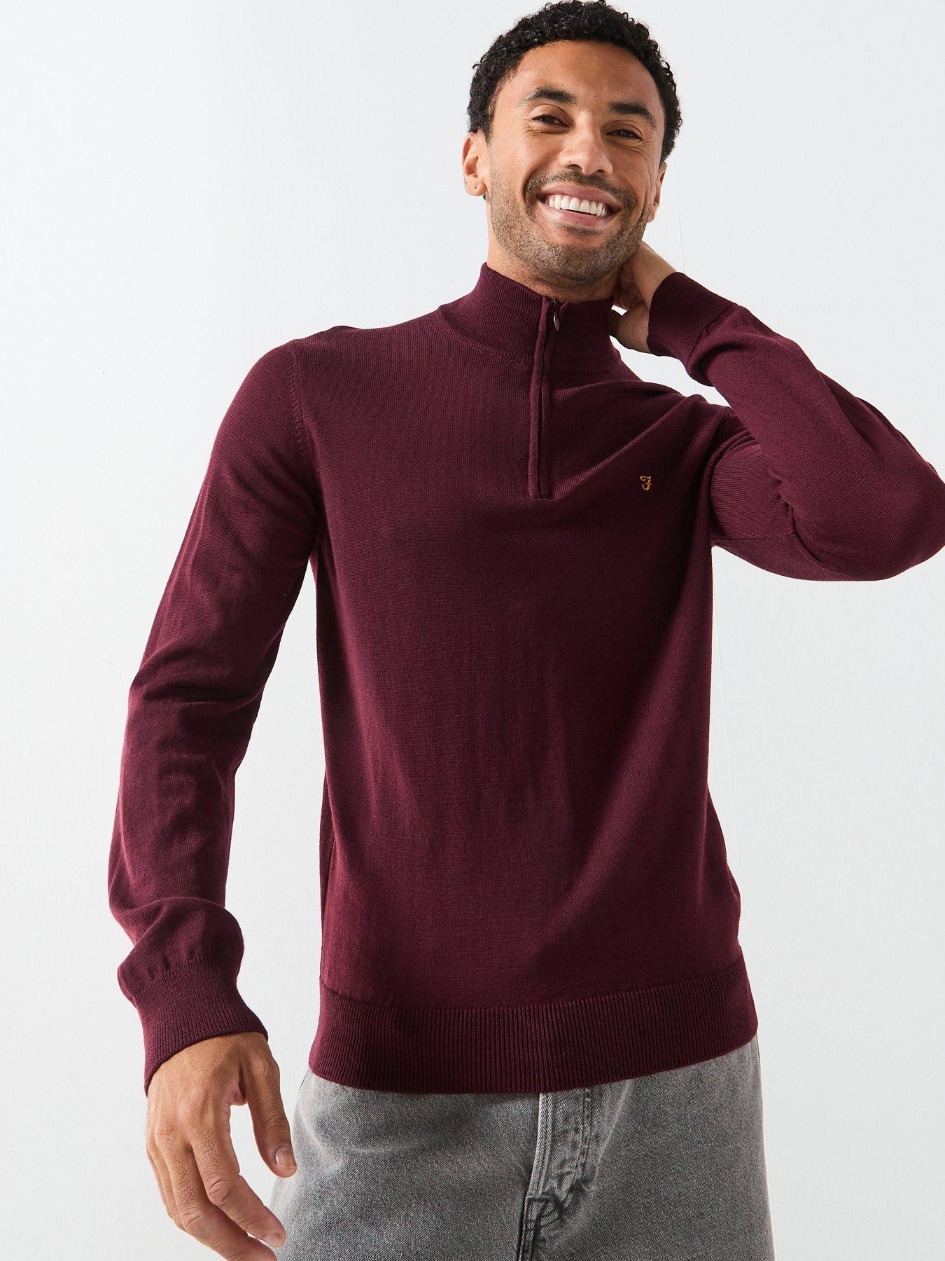 front image of farah-redchurch-14-zip-merino-wool-knitted-jumper-burgundy
