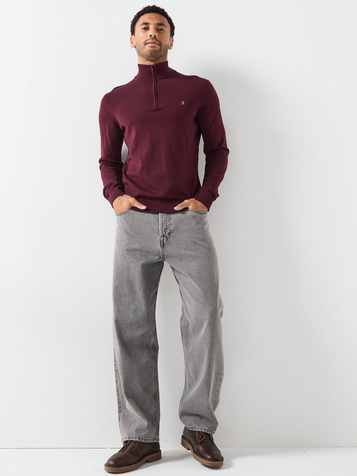  image of farah-redchurch-14-zip-merino-wool-knitted-jumper-burgundy