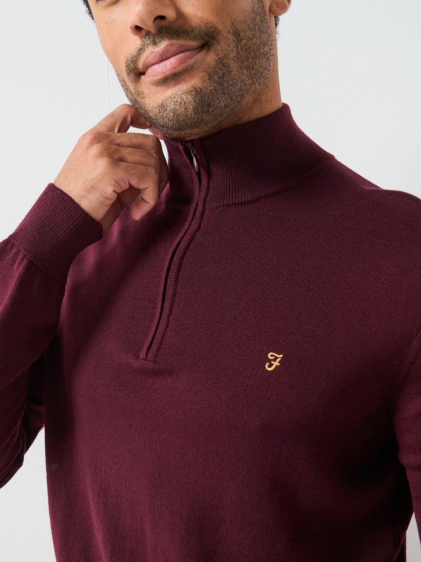  image of farah-redchurch-14-zip-merino-wool-knitted-jumper-burgundy