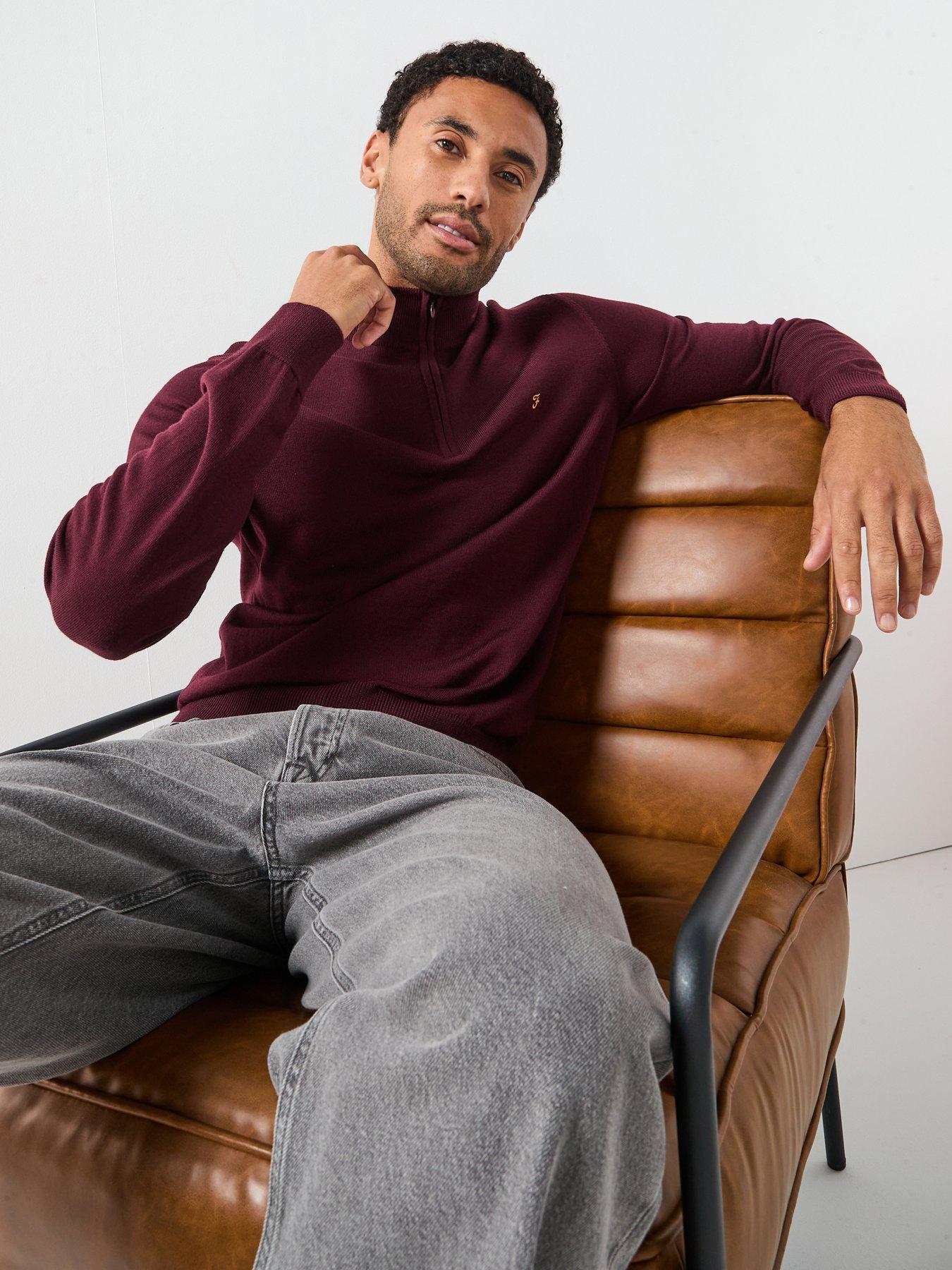  image of farah-redchurch-14-zip-merino-wool-knitted-jumper-burgundy