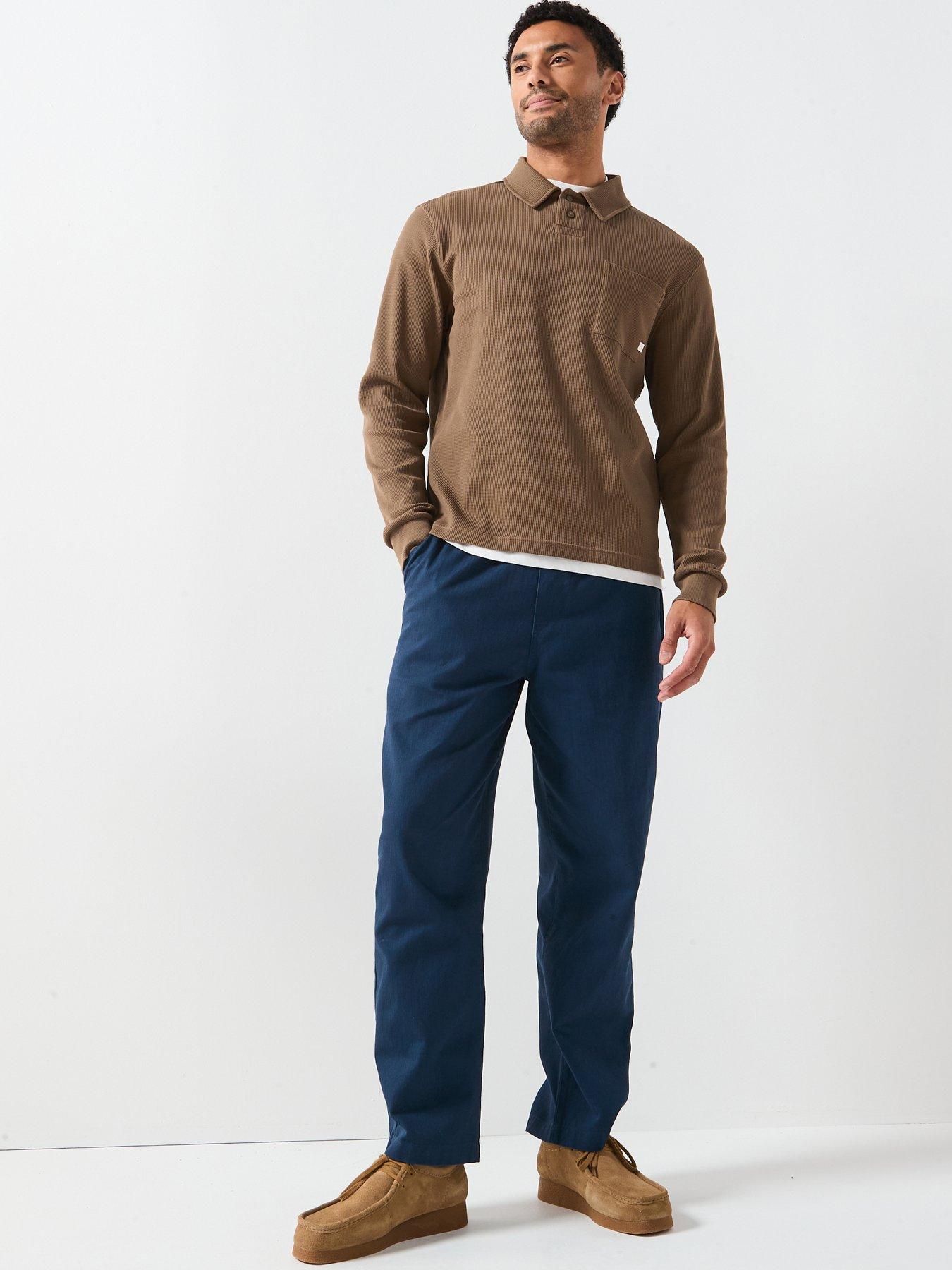 Farah F Tab Tyndall Relaxed Fit Long Sleeve Polo Shirt - Brown