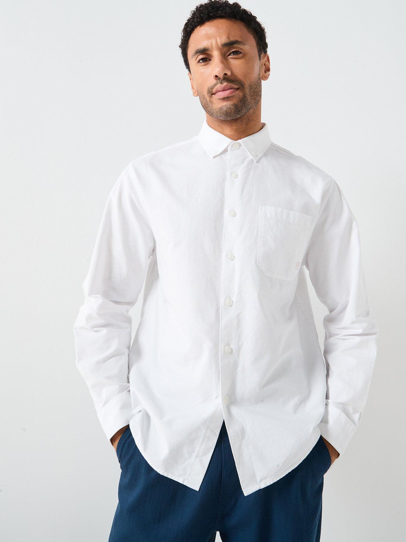 Farah F Tab Brewer Boxy Long Sleeve Shirt - White