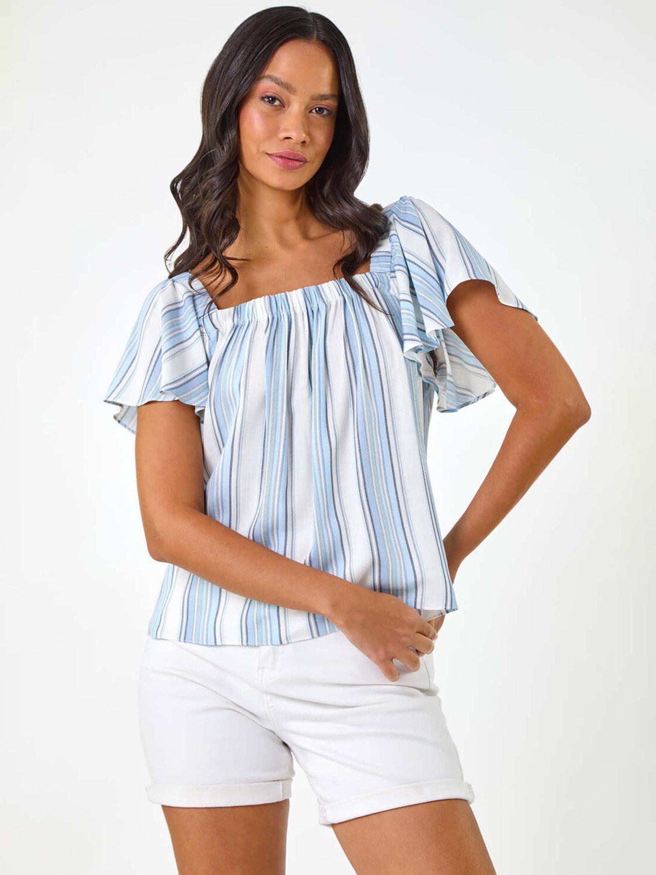 undefined Dusk Stripe Ruffle Top - Blue