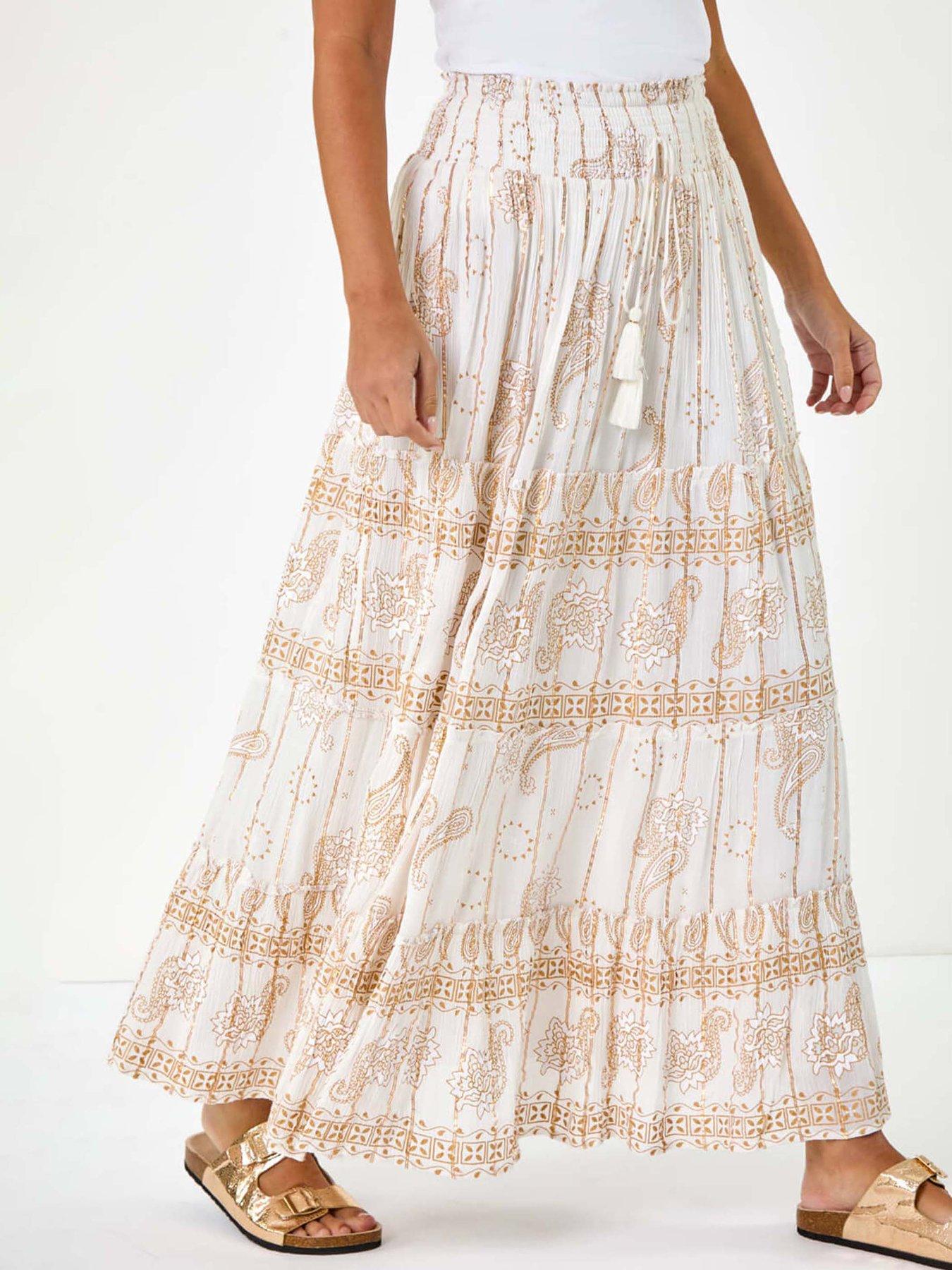 undefined Dusk Paisley Print A-line Maxi Skirt - White