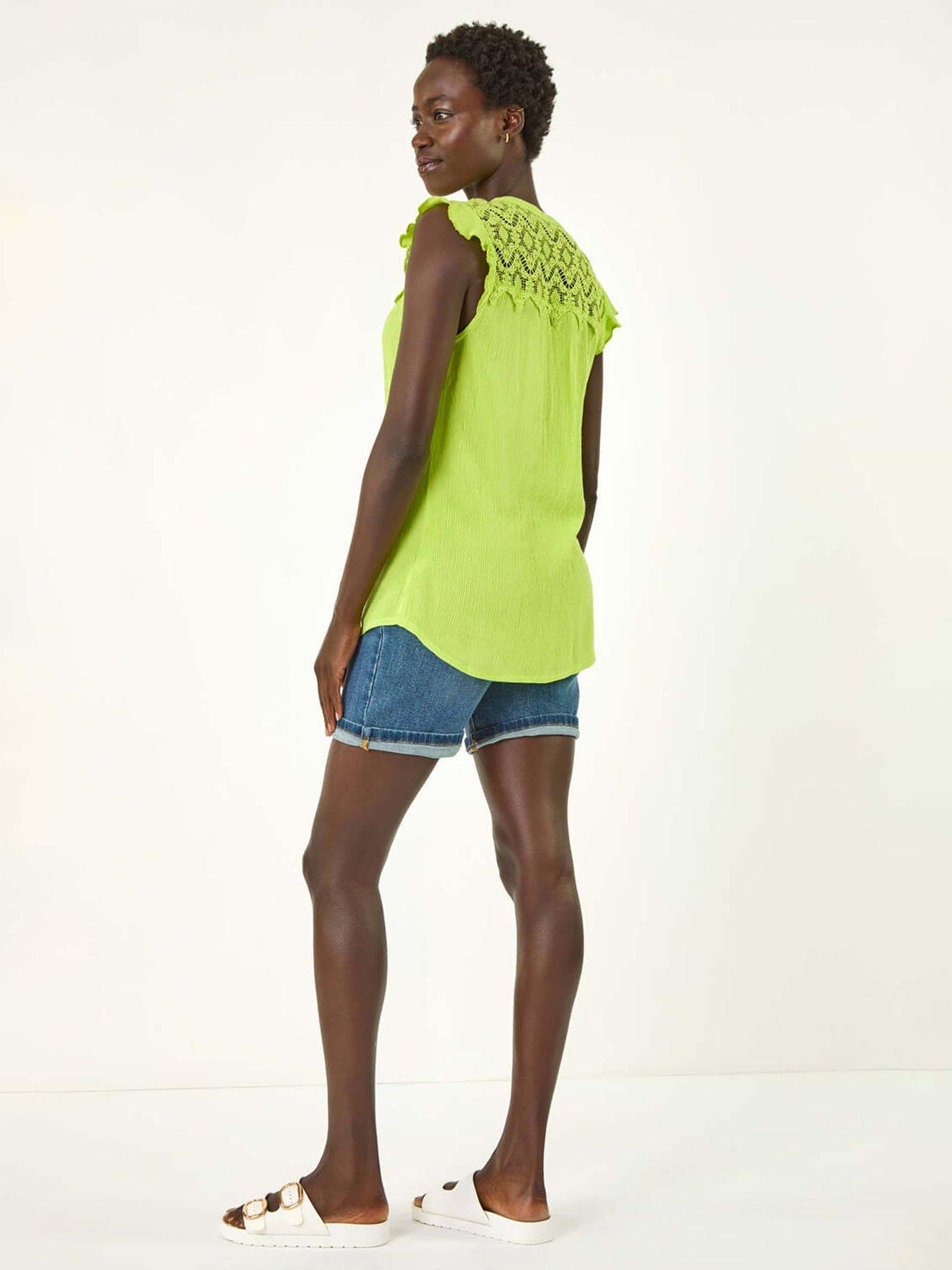 stillFront image of roman-sleeveless-lace-detail-blouse-green