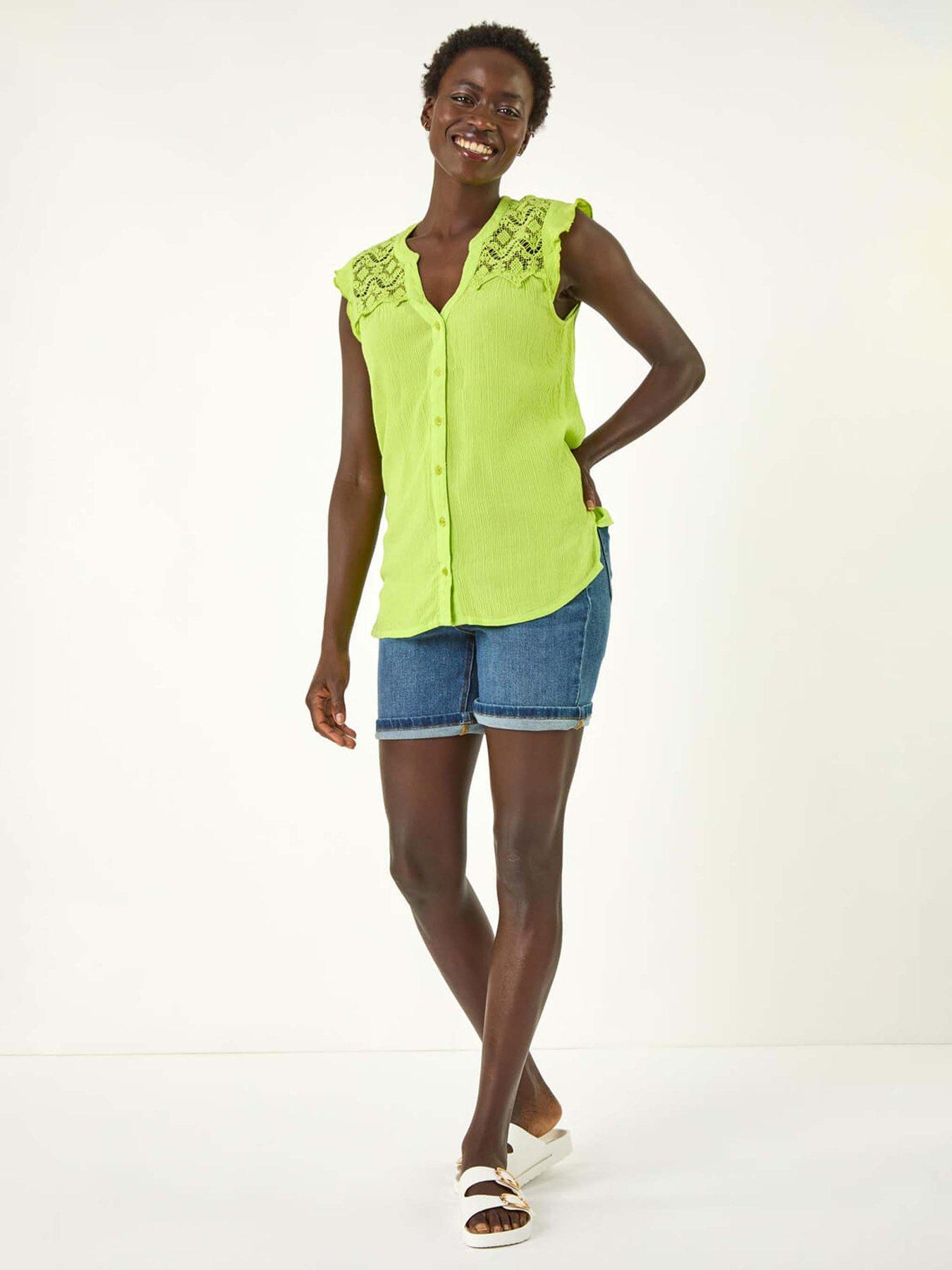  image of roman-sleeveless-lace-detail-blouse-green