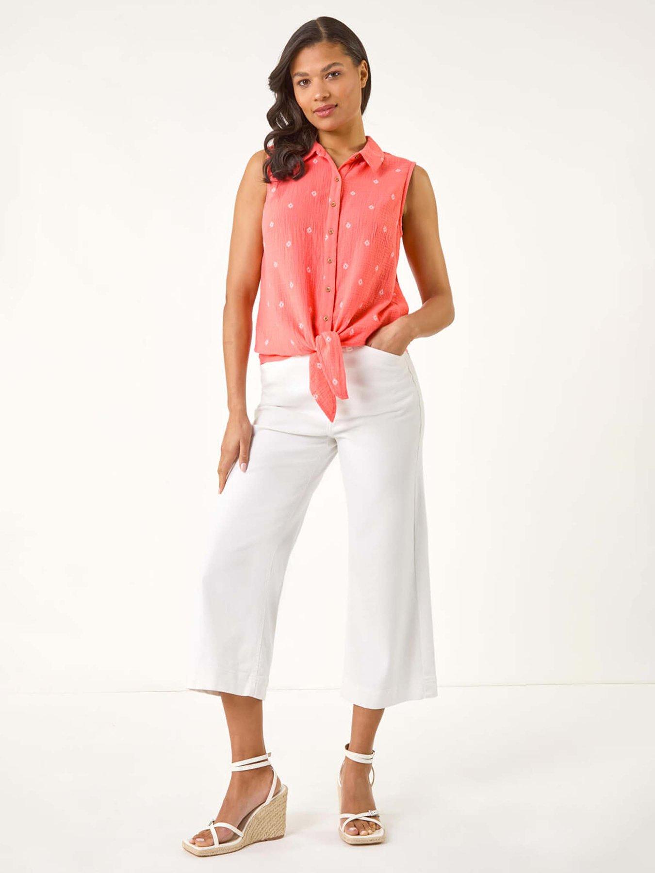  image of roman-embroidered-tie-front-blouse-pink