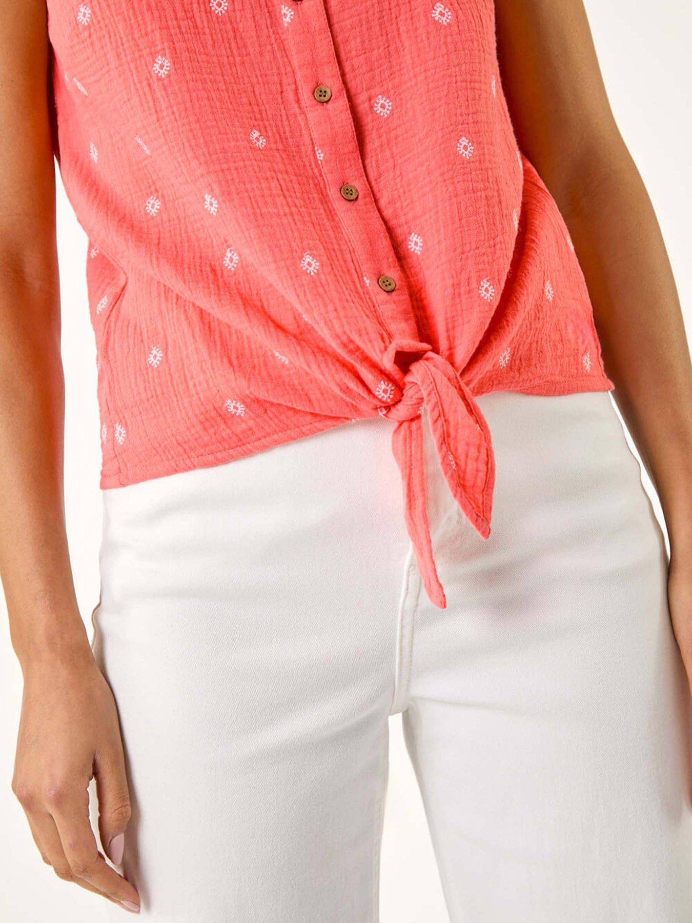  image of roman-embroidered-tie-front-blouse-pink