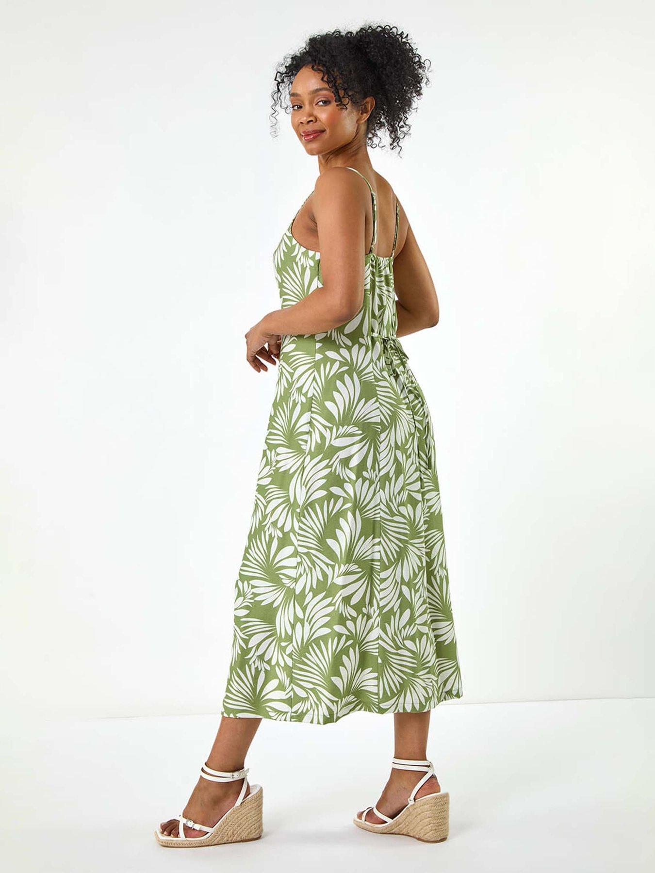 Image 2 of 5 of Roman Petite Printed Button Through Dress - Green