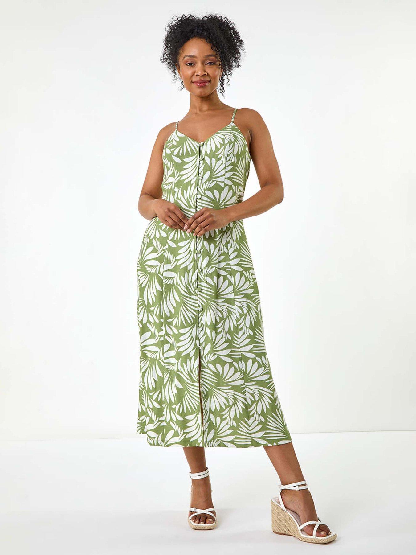 Image 3 of 5 of Roman Petite Printed Button Through Dress - Green