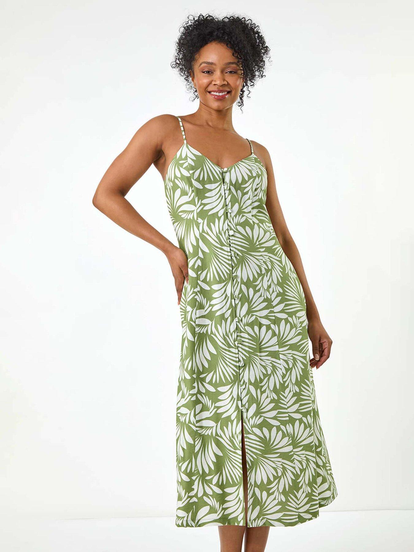 Image 4 of 5 of Roman Petite Printed Button Through Dress - Green