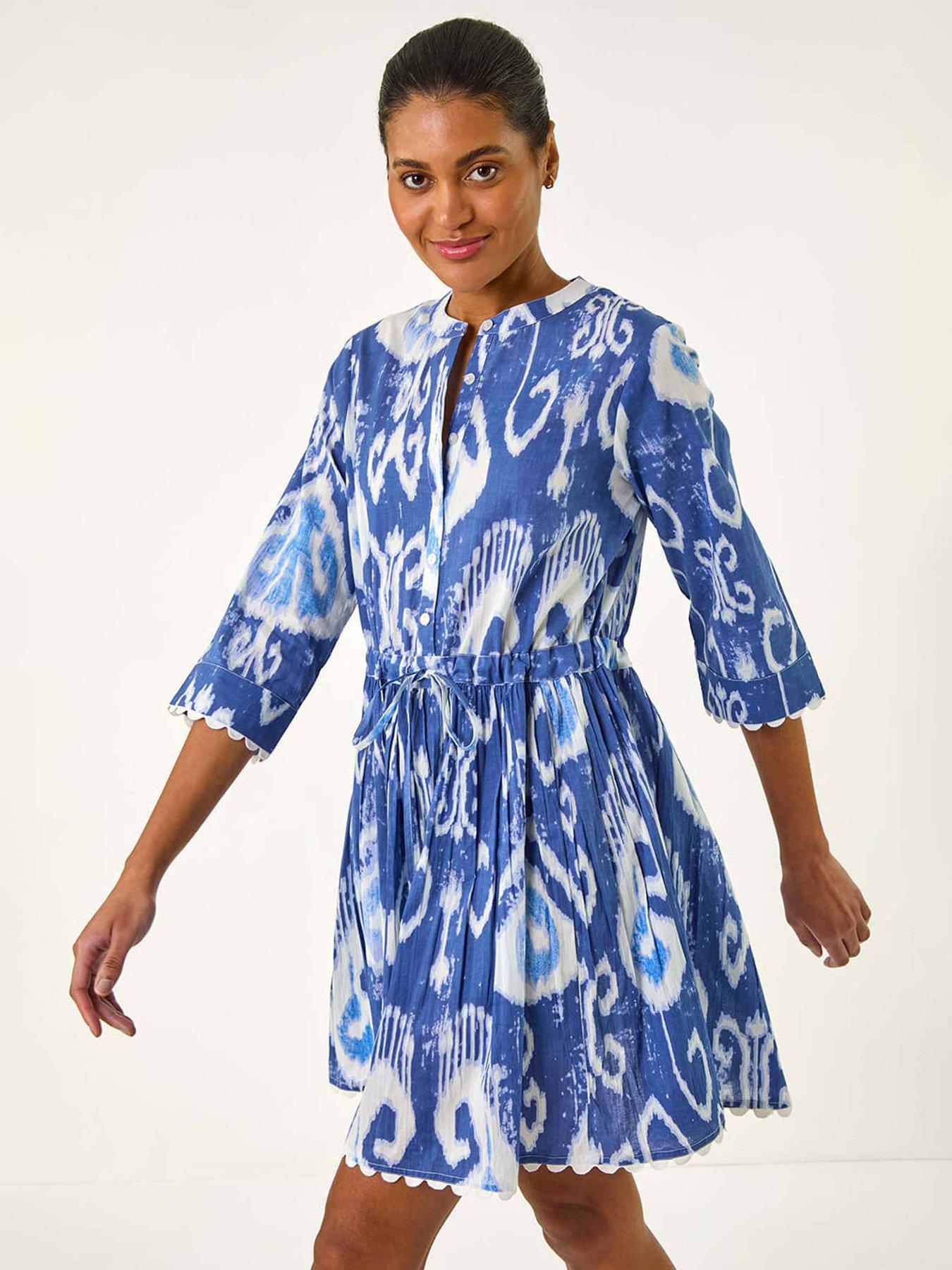  image of roman-tie-dye-buttoned-shirt-dress-blue