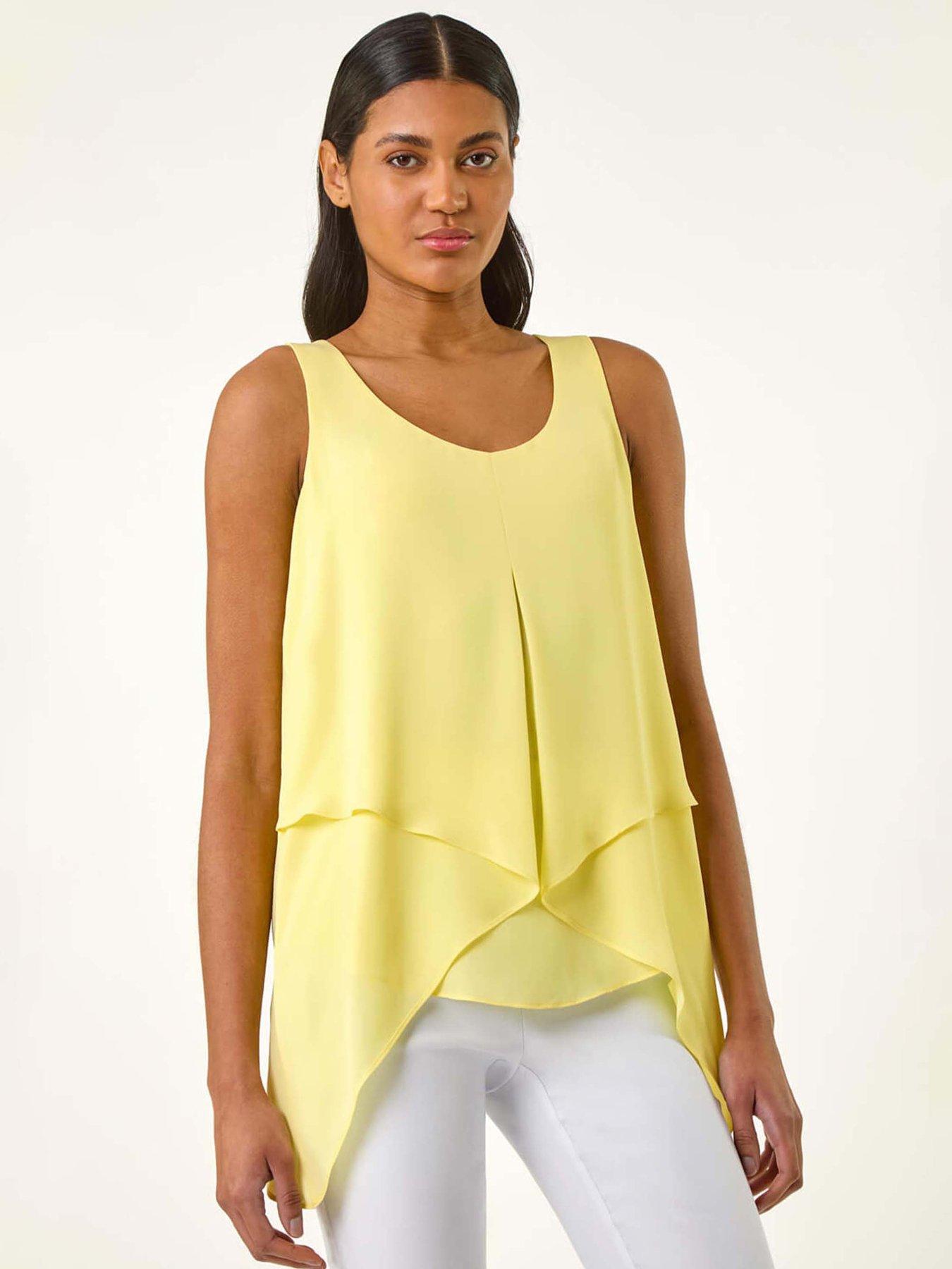  image of roman-asymmetric-sleeveless-vest-top-yellow