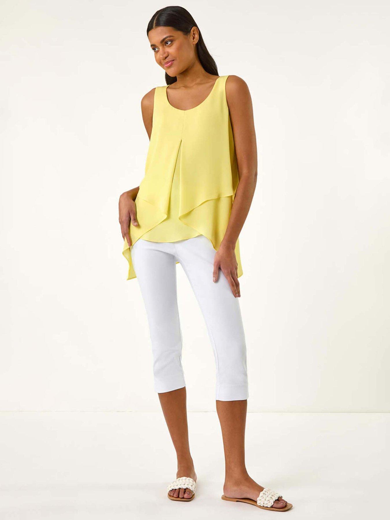  image of roman-asymmetric-sleeveless-vest-top-yellow