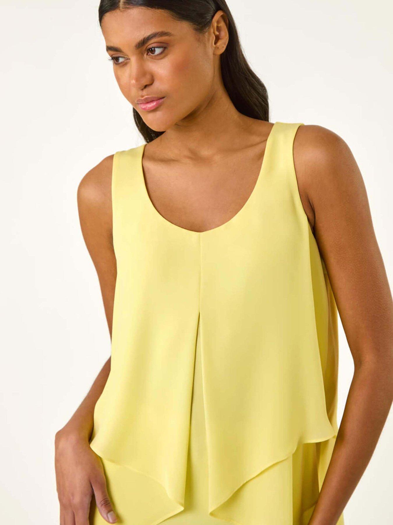  image of roman-asymmetric-sleeveless-vest-top-yellow