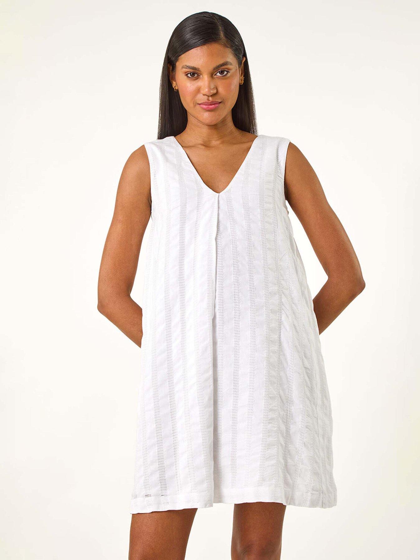undefined Textured Short A-line Dress - White