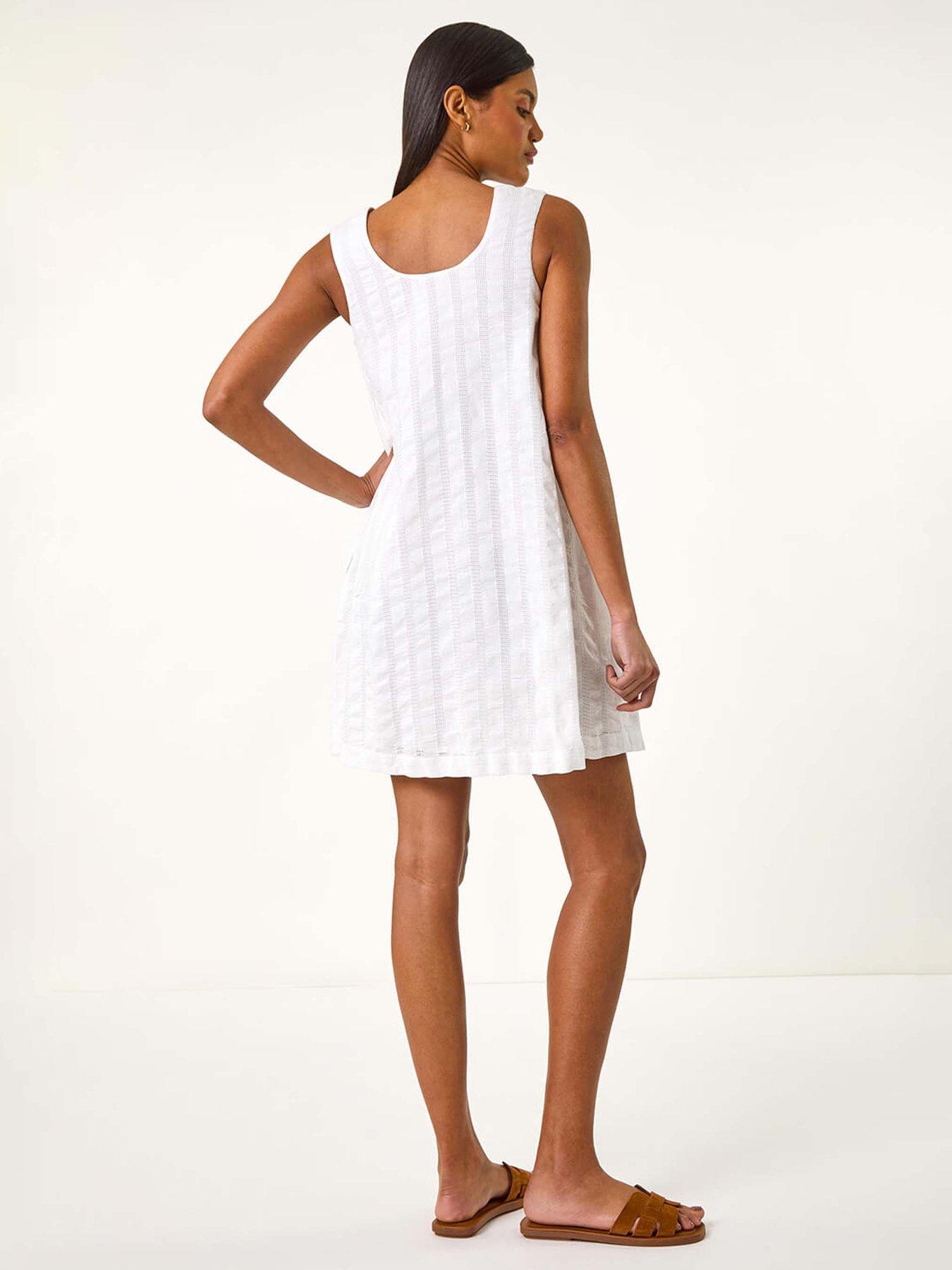 undefined Textured Short A-line Dress - White