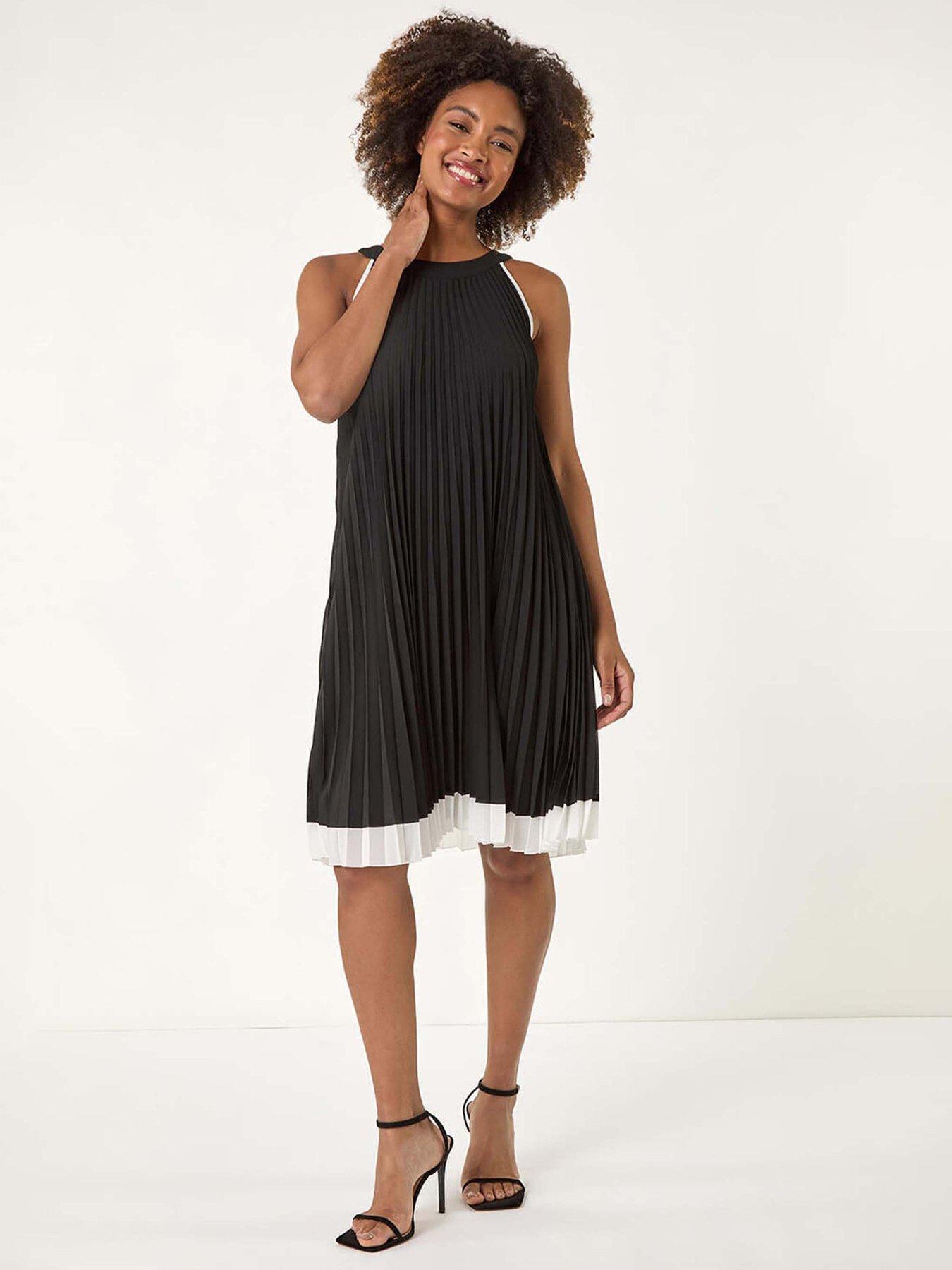 undefined A-line Pleated Halter Dress - Black