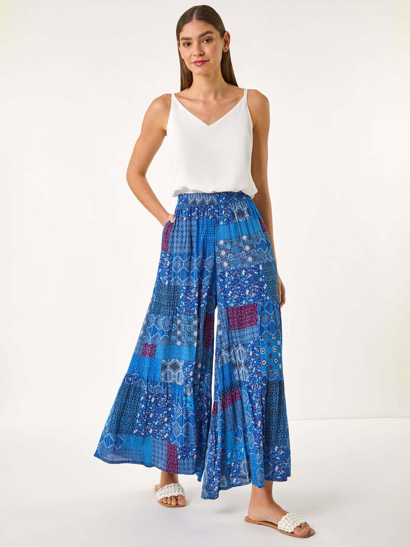 Image 1 of 5 of Roman Tile Tiered Palazzo Trouser - Blue