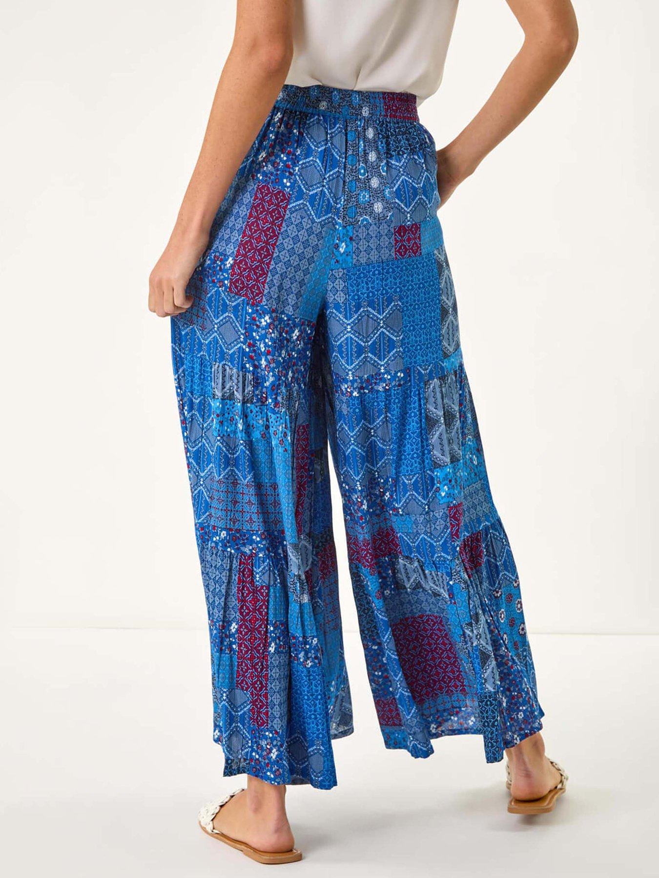 Image 2 of 5 of Roman Tile Tiered Palazzo Trouser - Blue