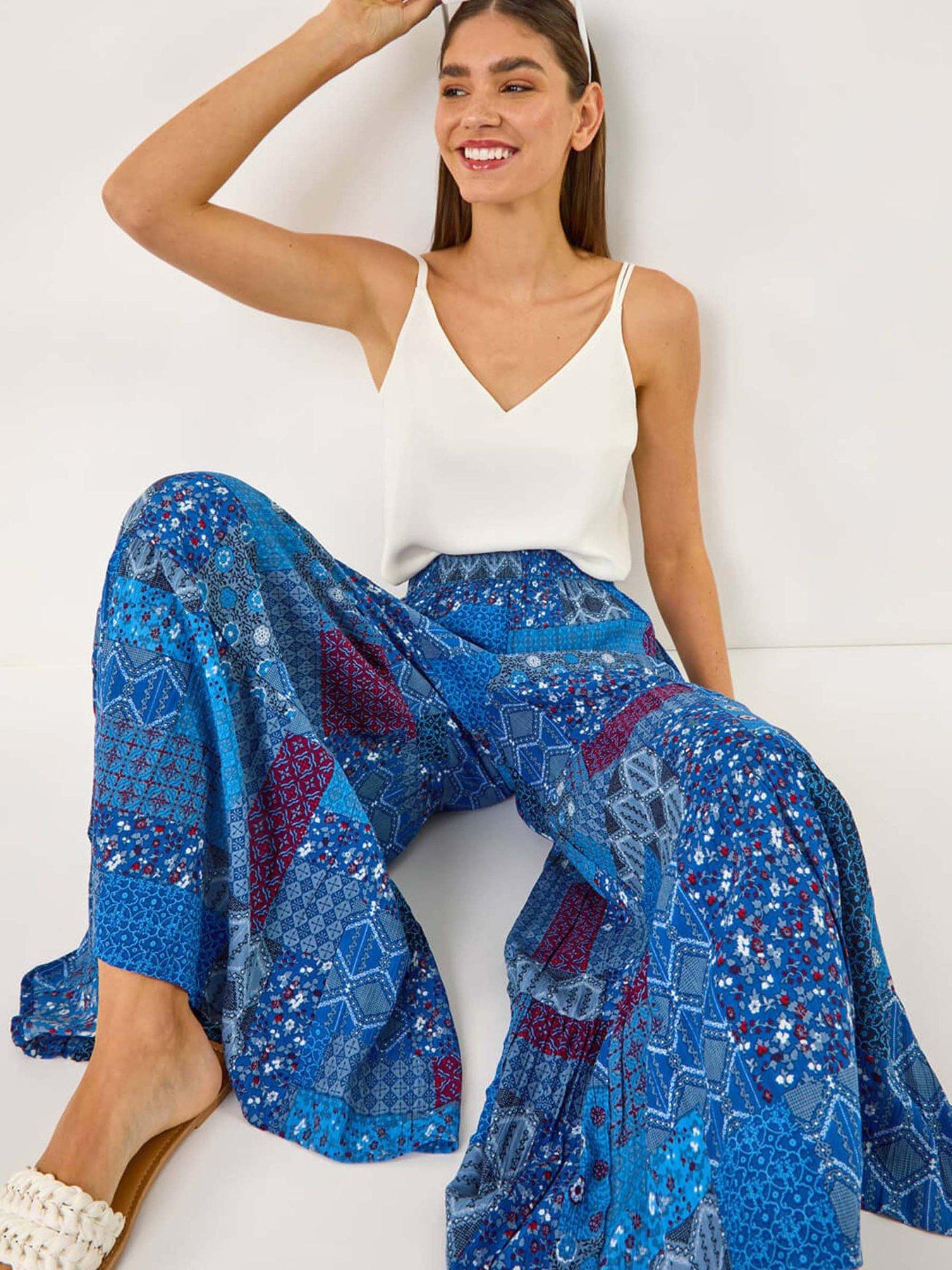 Image 3 of 5 of Roman Tile Tiered Palazzo Trouser - Blue