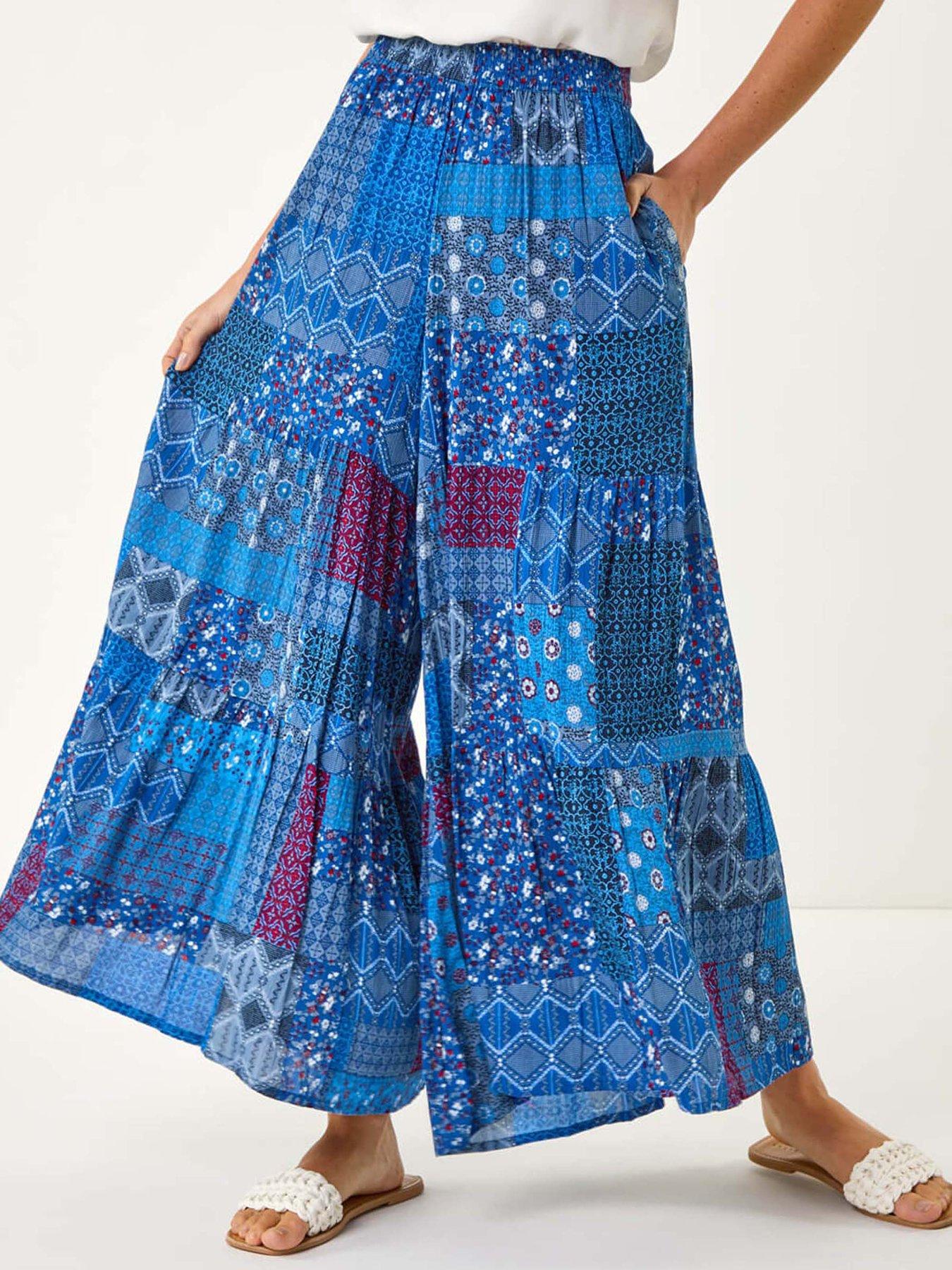 Image 4 of 5 of Roman Tile Tiered Palazzo Trouser - Blue