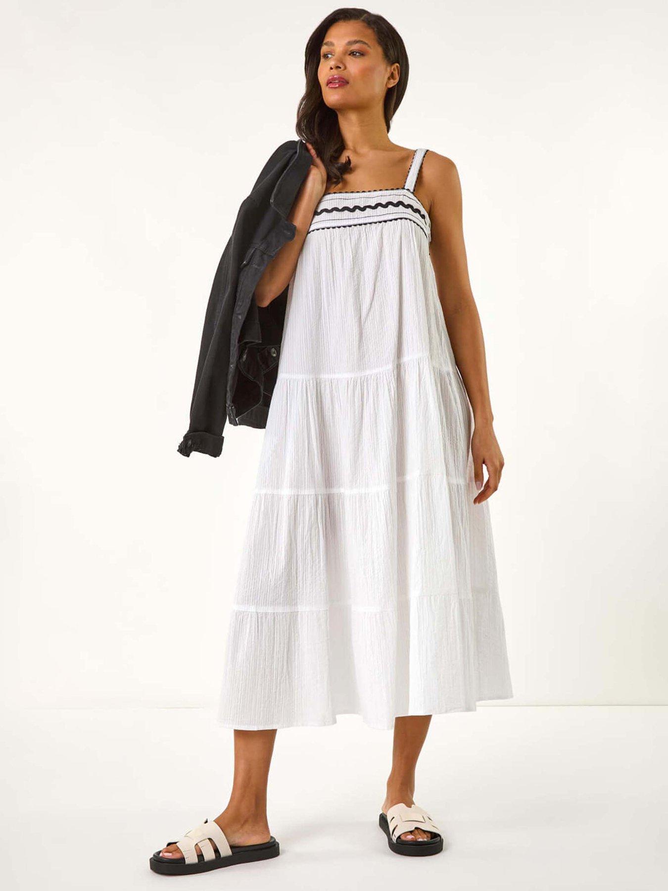 undefined Ric Rac Trim Midi Dress - White
